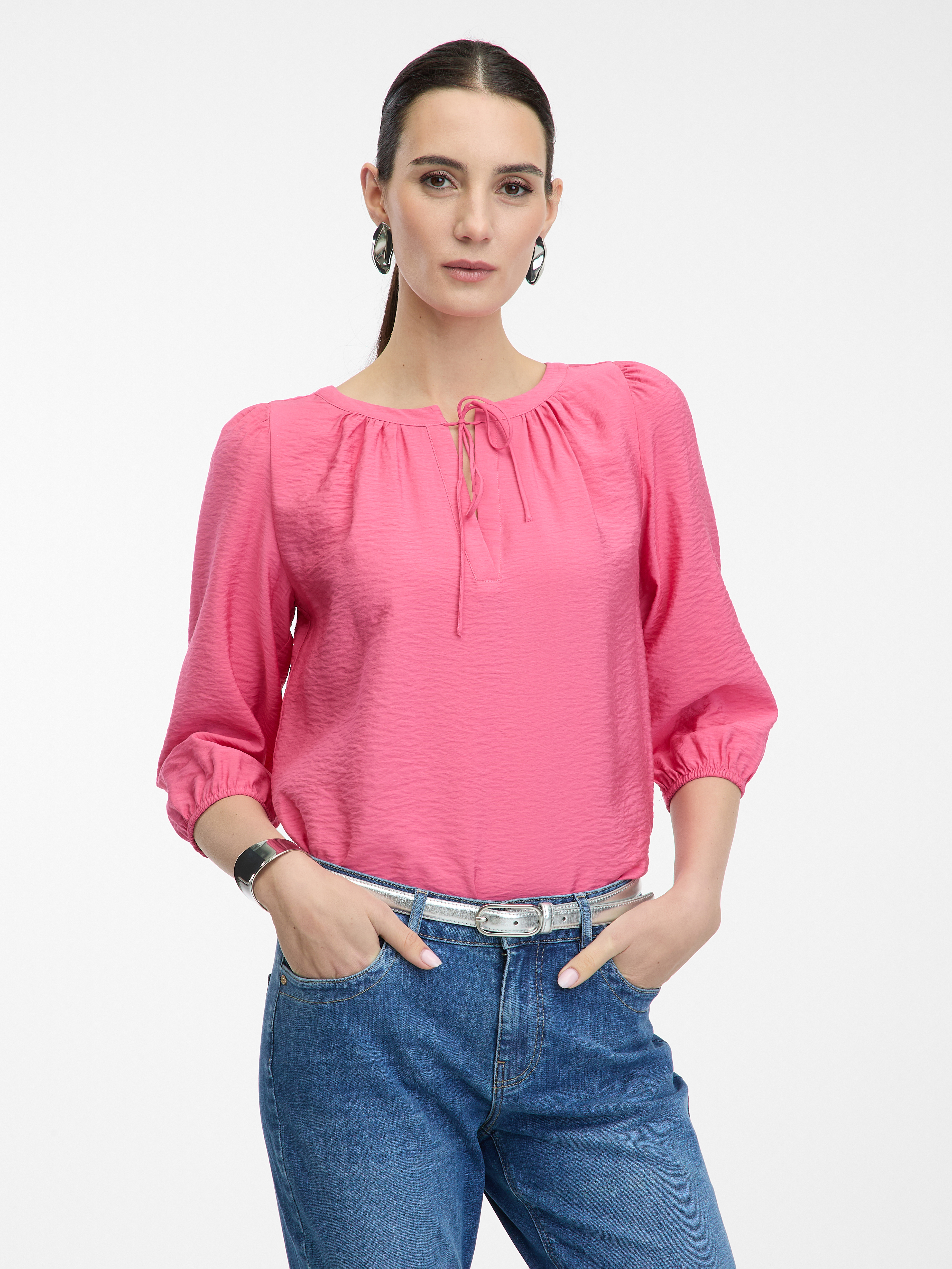 Růžová halenka s tříčtvrtečními rukávy