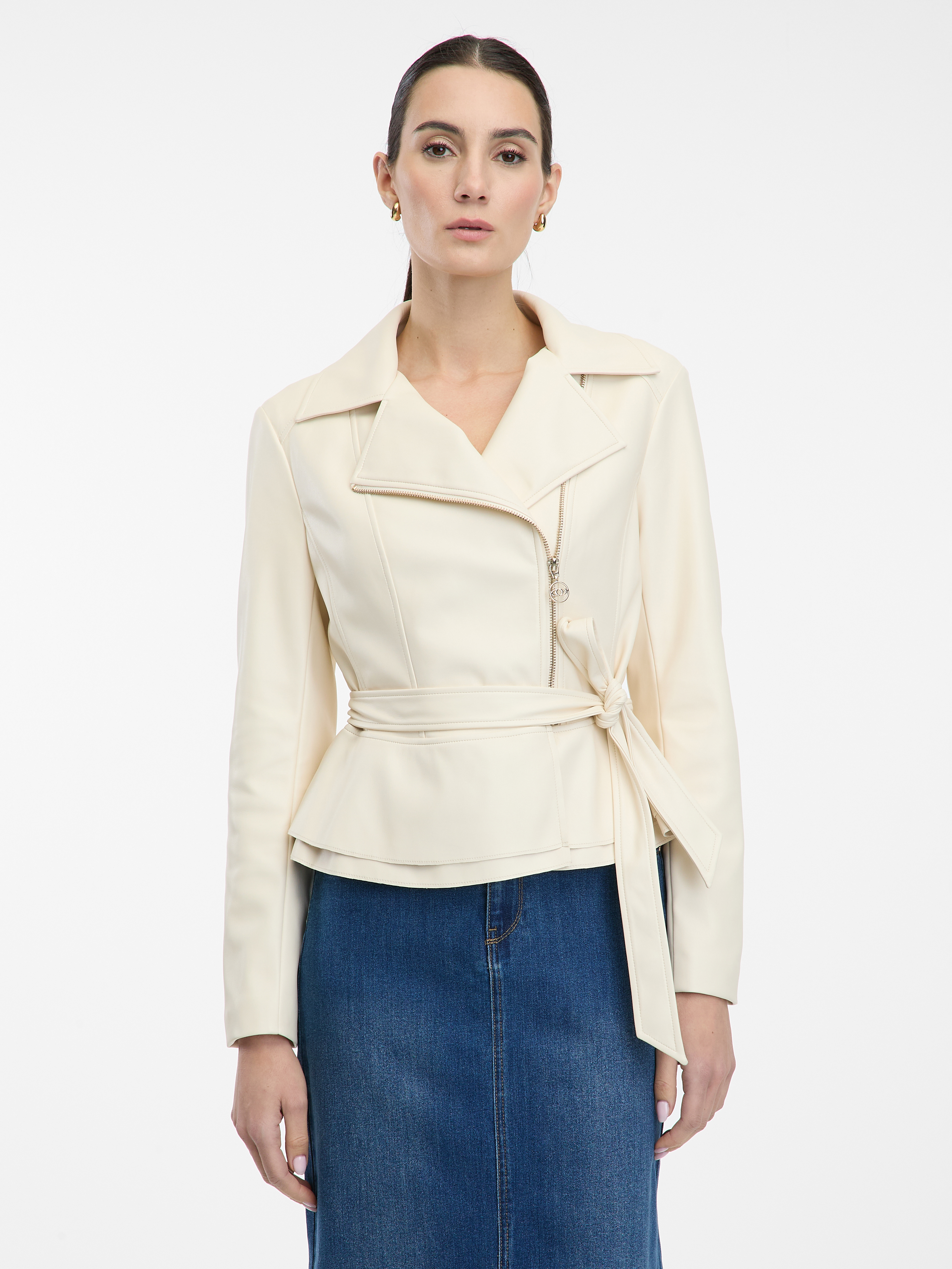 Cream womens faux leather jacket ORSAY - Womens