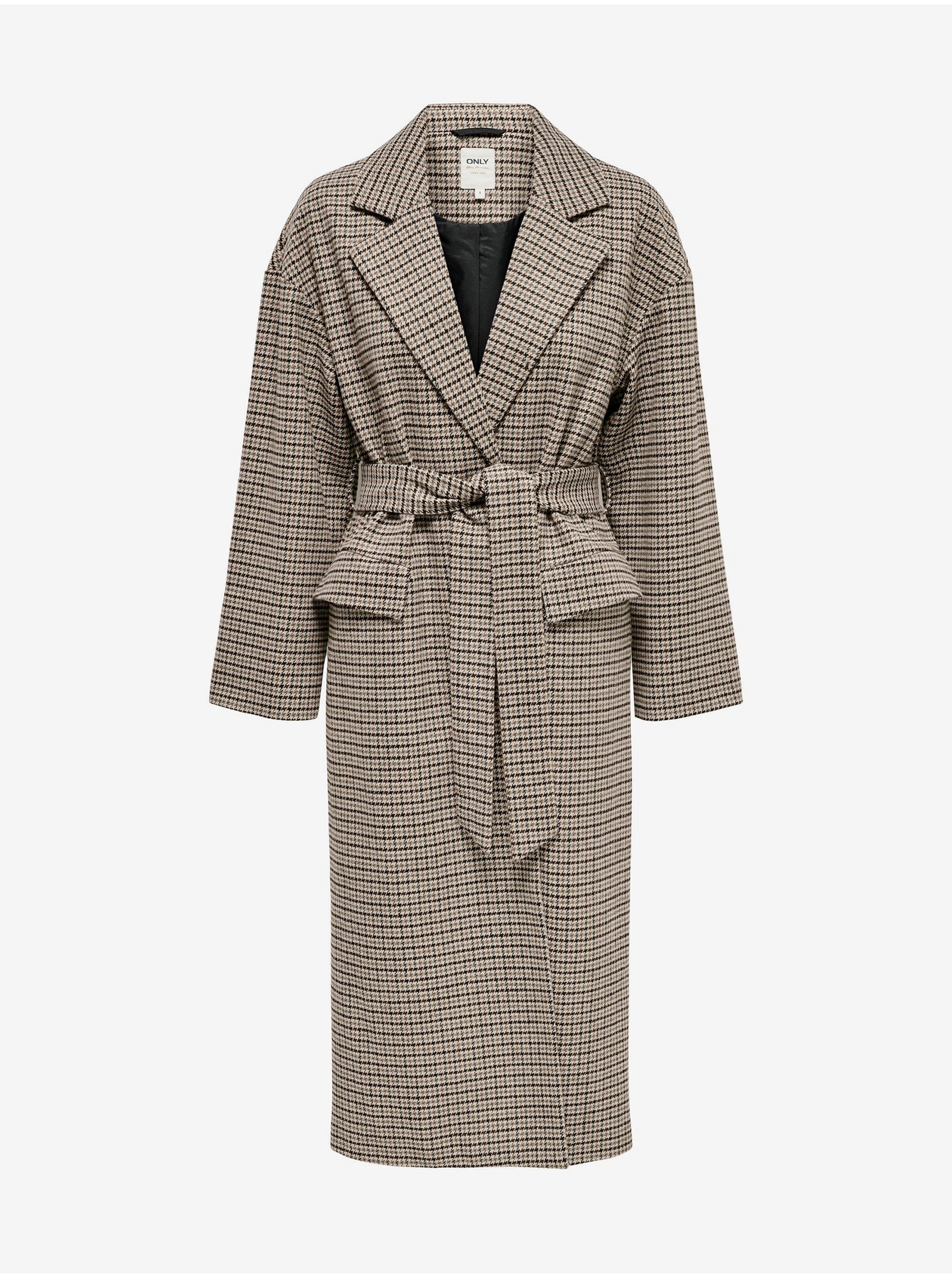 Beige Ladies Checkered Coat With Wool ONLY Lipa - Ladies