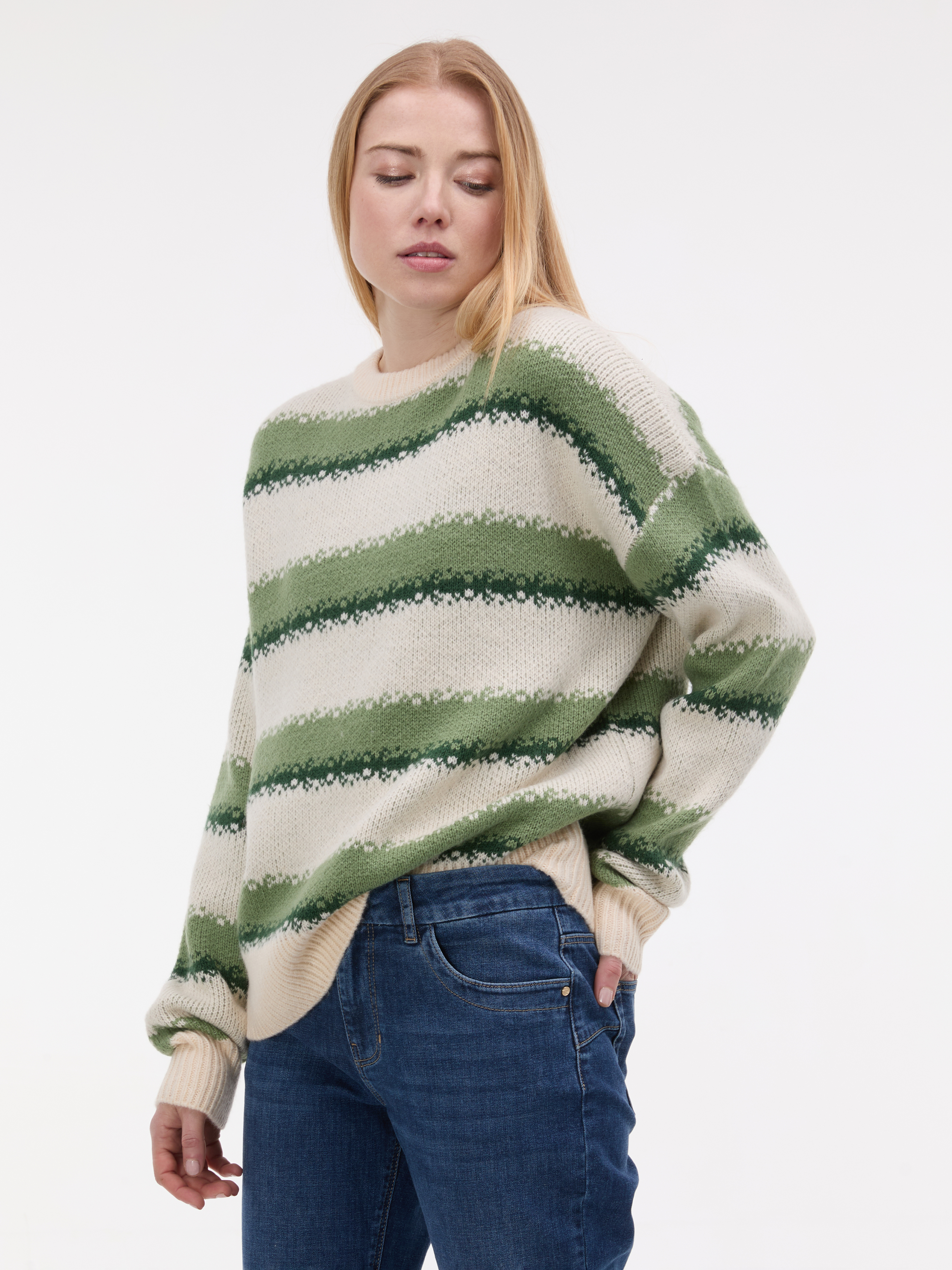 Zelený dámský pruhovaný svetr ORSAY