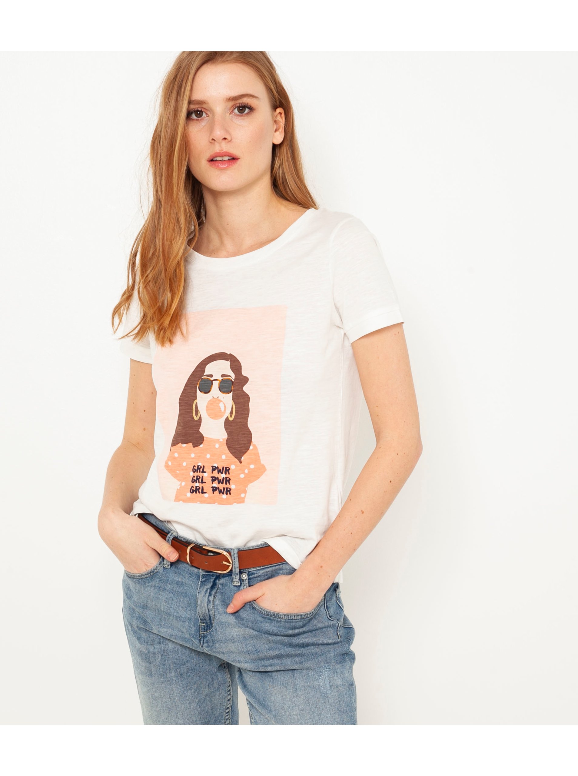 White T-shirt with print CAMAIEU - Women