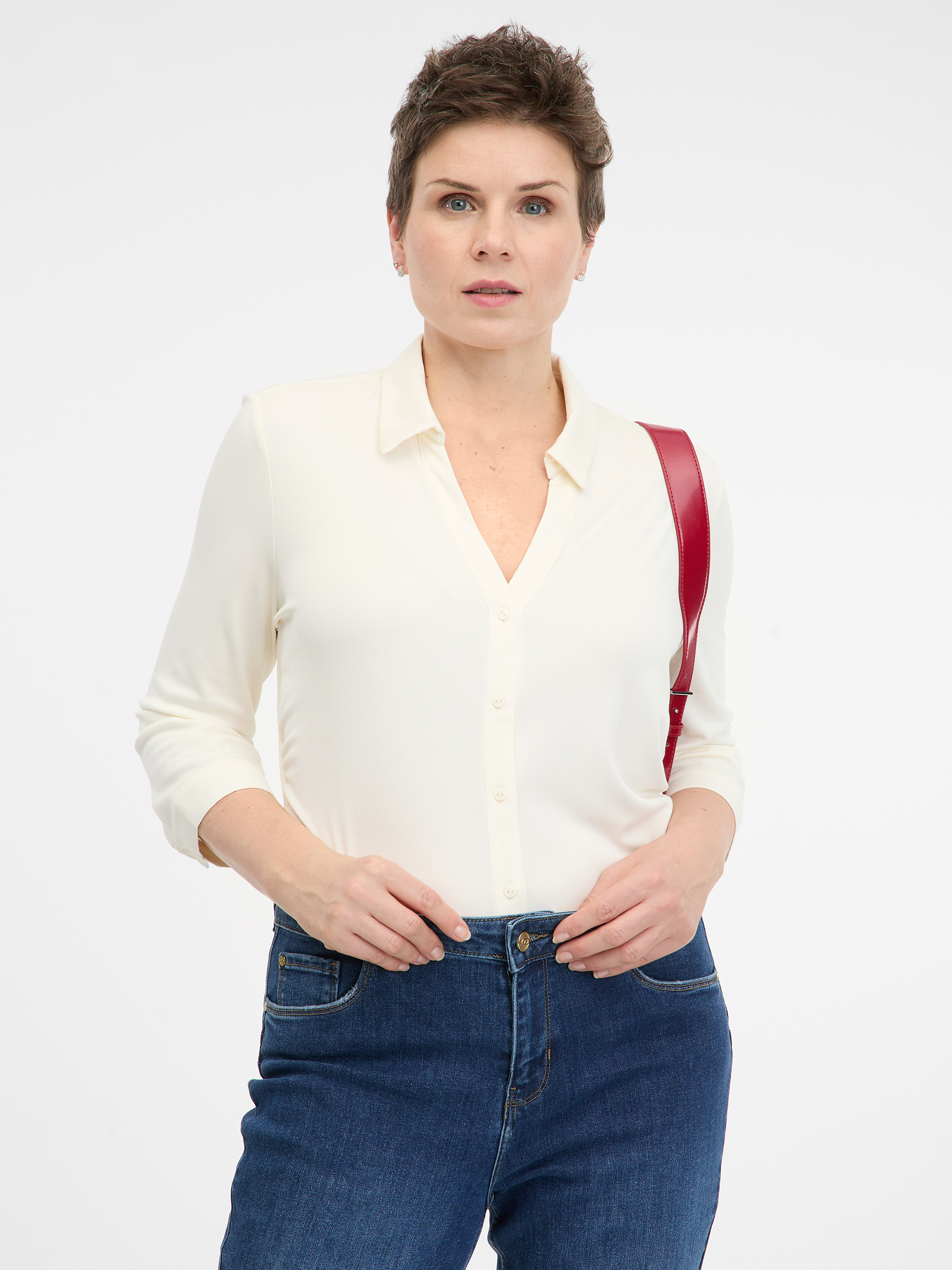 Cream womens blouse with collar ORSAY - Women