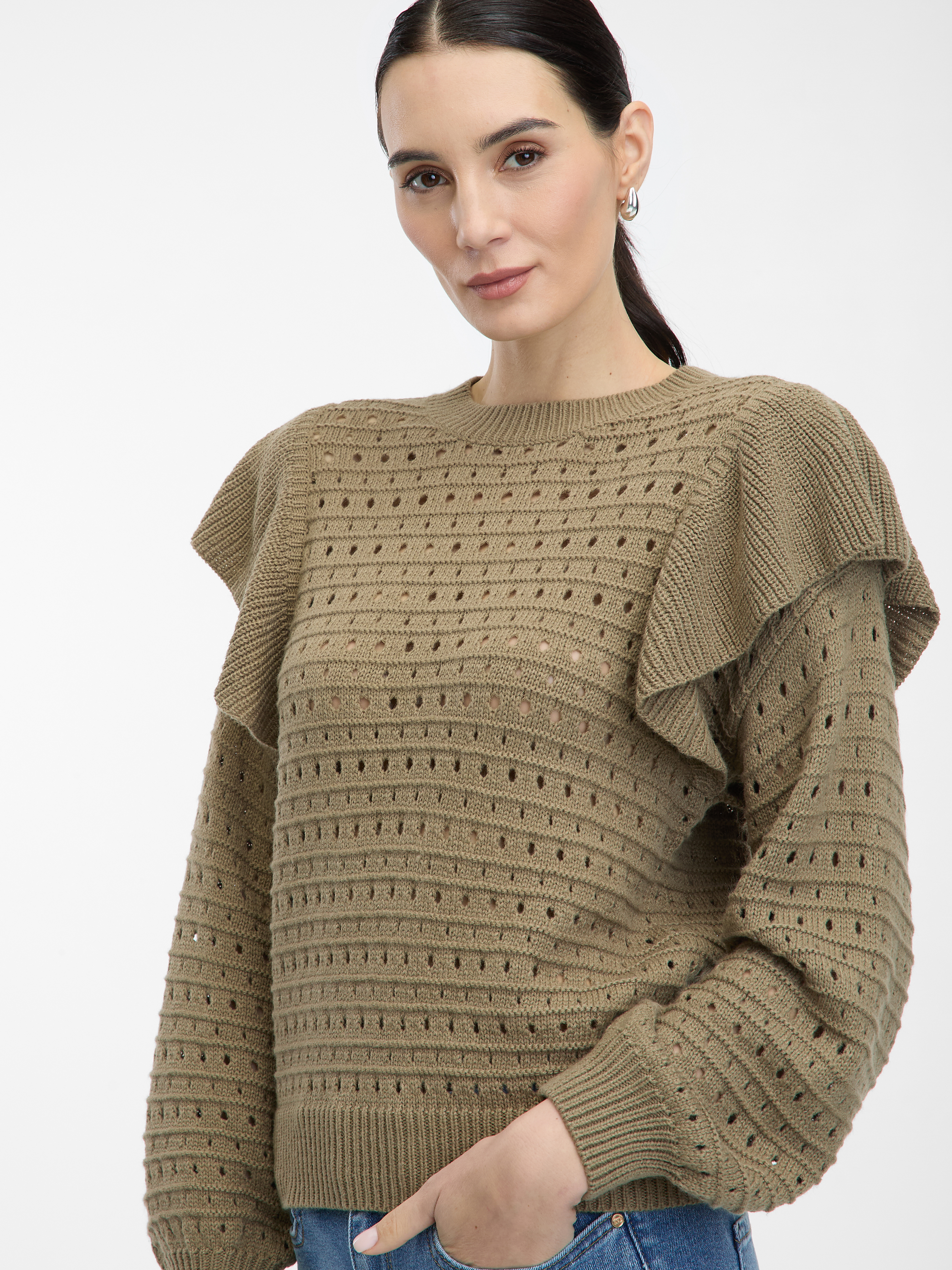 Khaki women's sweater with ruffles ORSAY - Women's