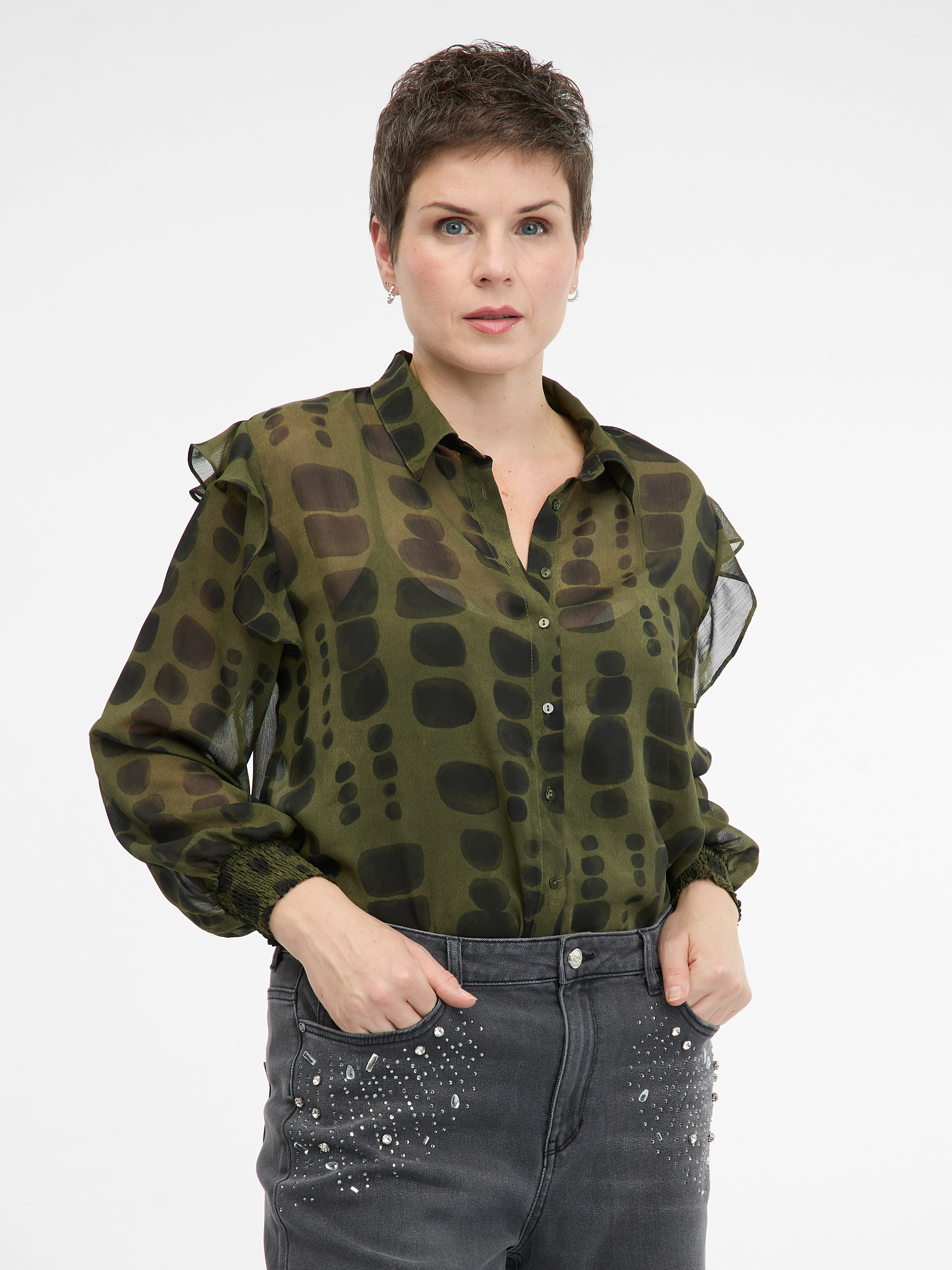 Green womens blouse with collar ORSAY - Womens