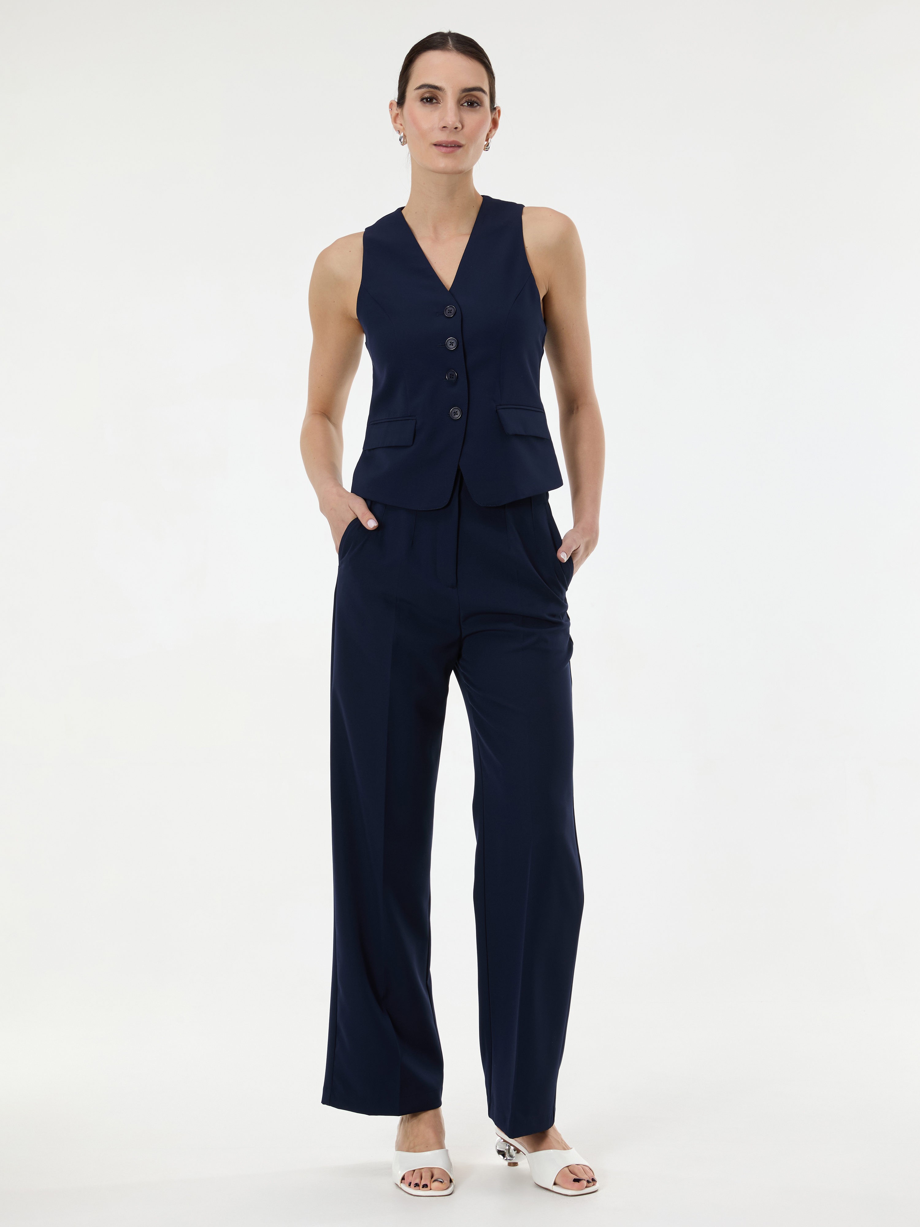 Тъмносини дамски широки панталони ORSAY