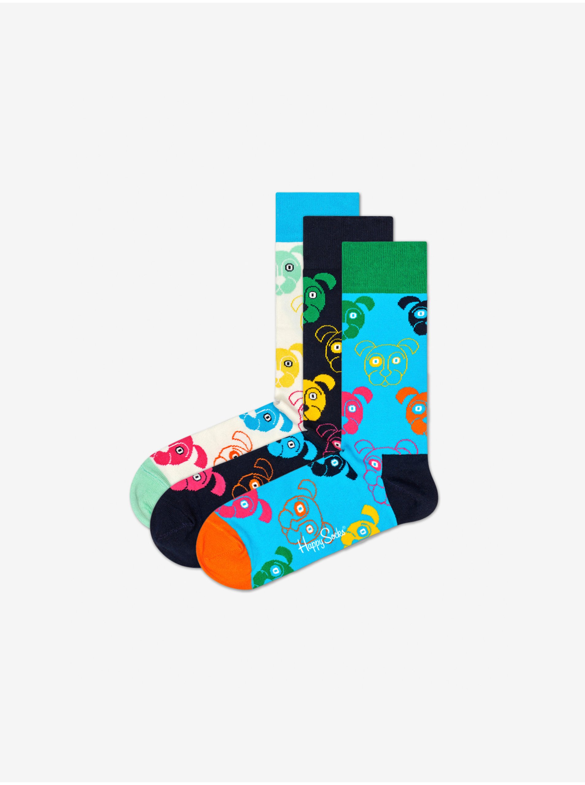 Levně Happy Socks Sada tří párů vzorovaných ponožek v bílé, černé a modré barvě Happ - Pánské
