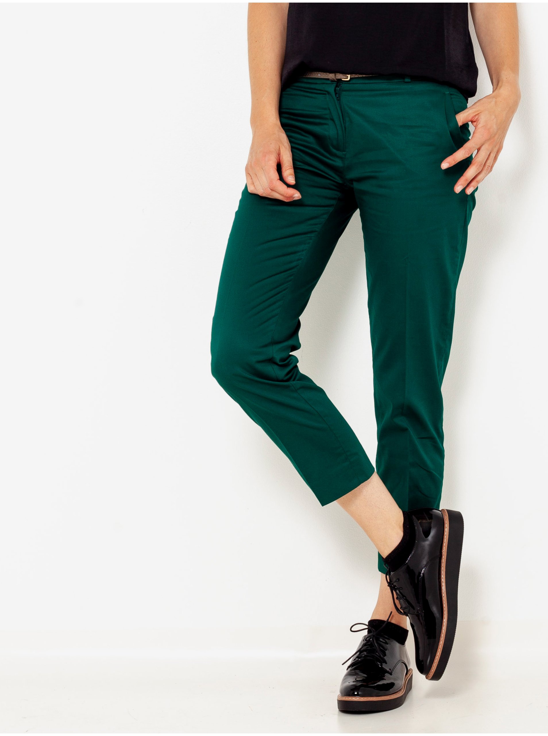 Dark Green Shortened Straight Fit Pants CAMAIEU - Women