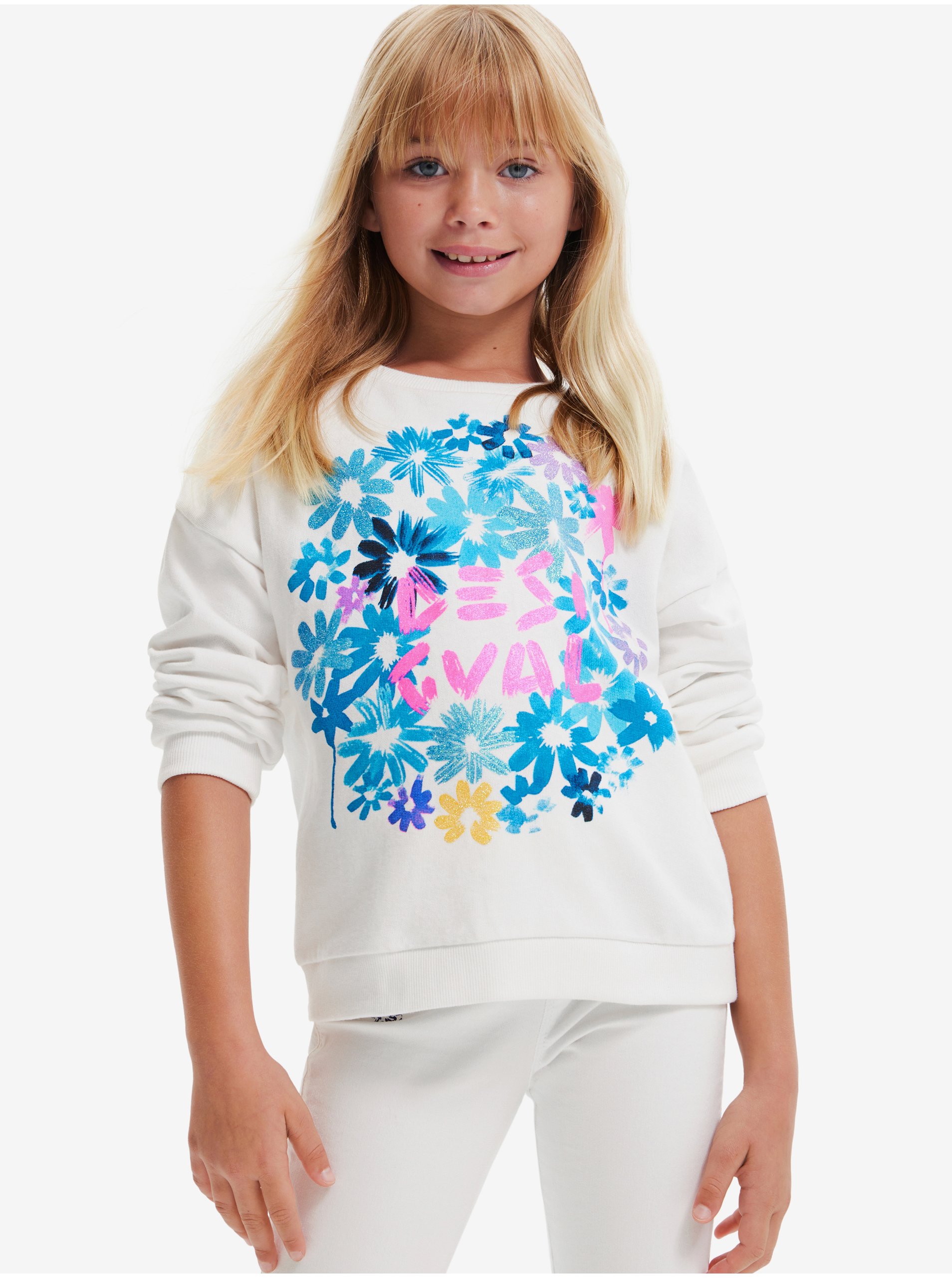 White Girly Sweatshirt Desigual Bloom - Girls