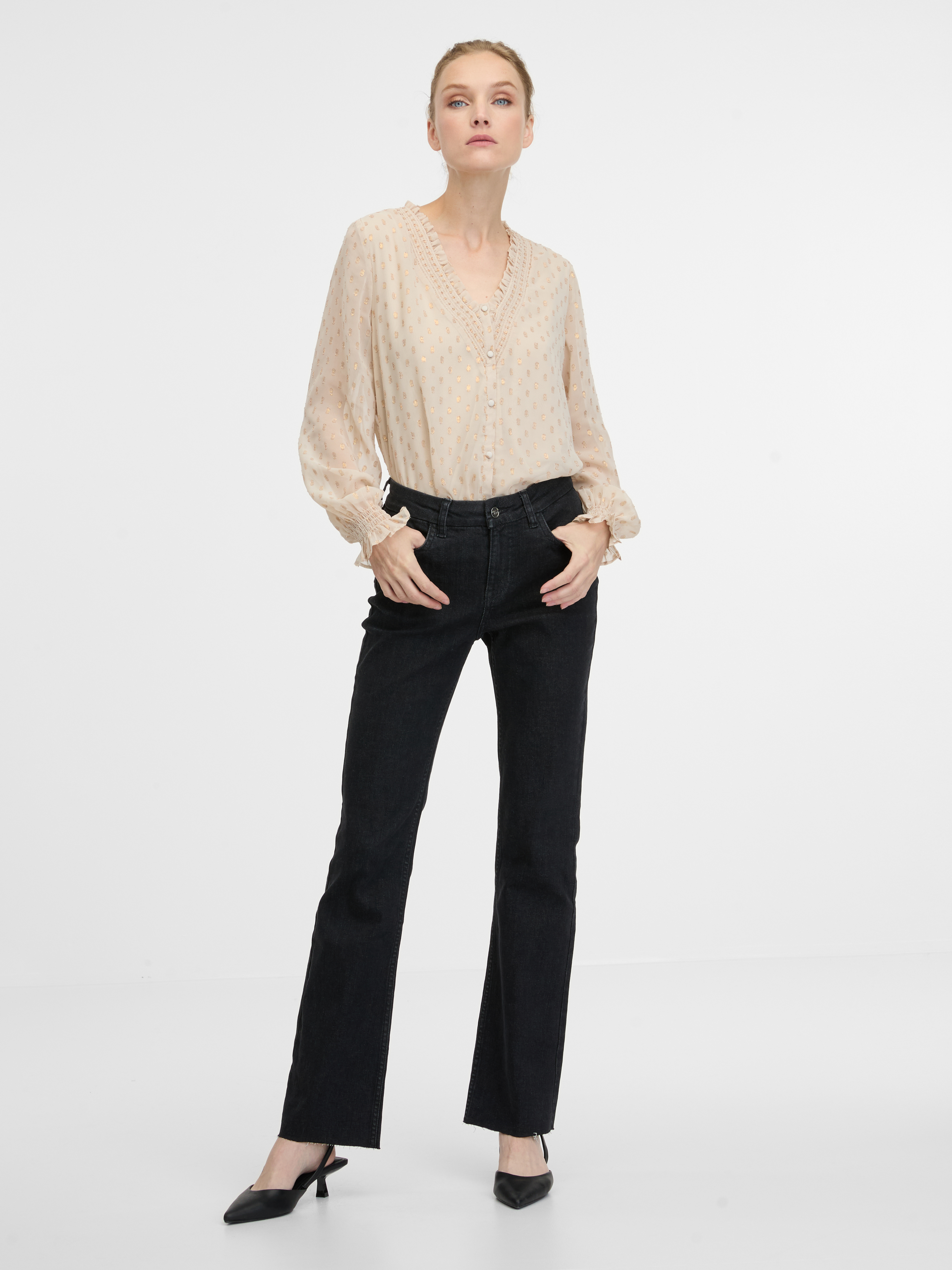 Beige women's blouse with long sleeves ORSAY - Ladies