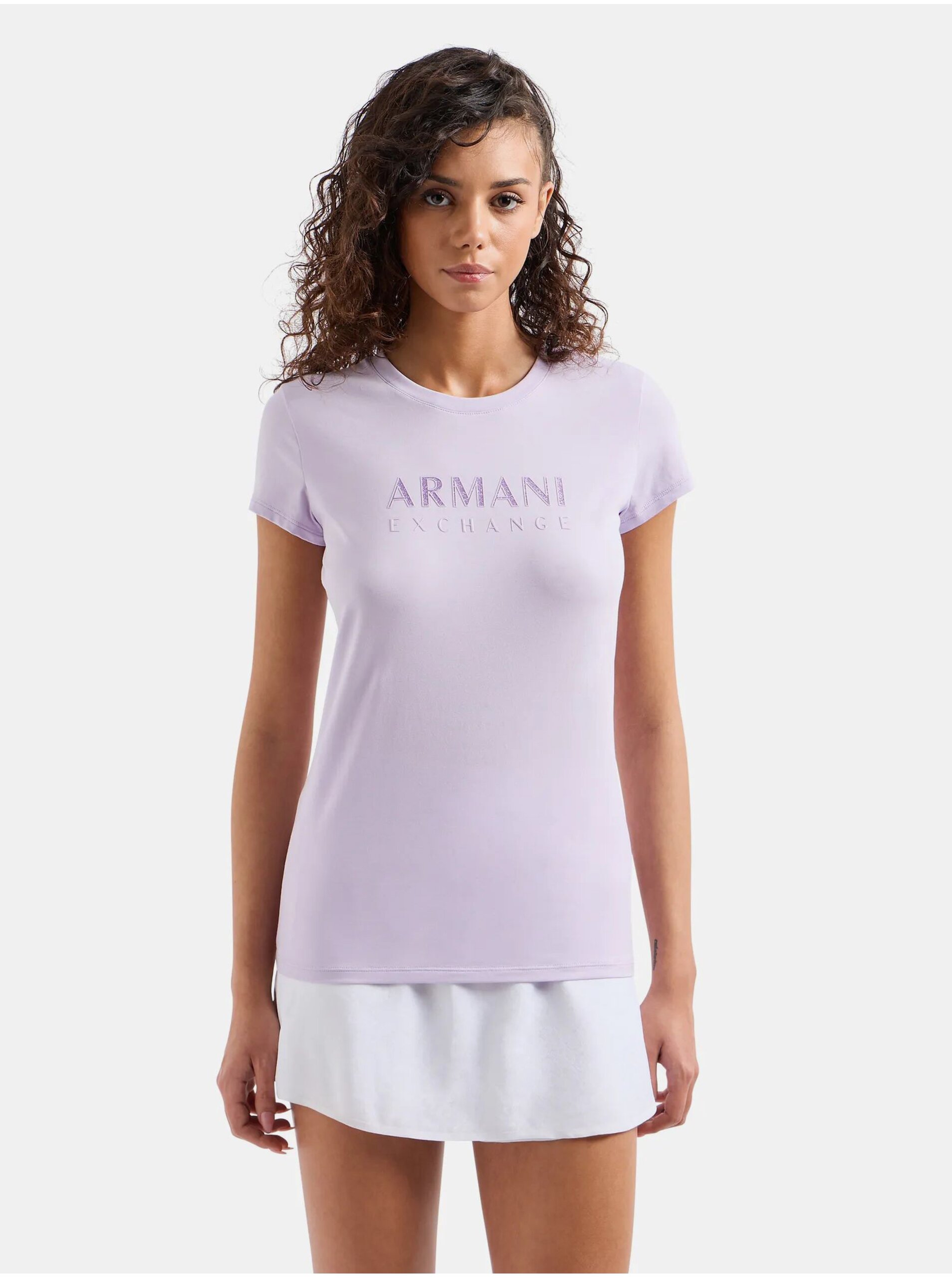 Levně Světle fialové dámské tričko Armani Exchange - Dámské