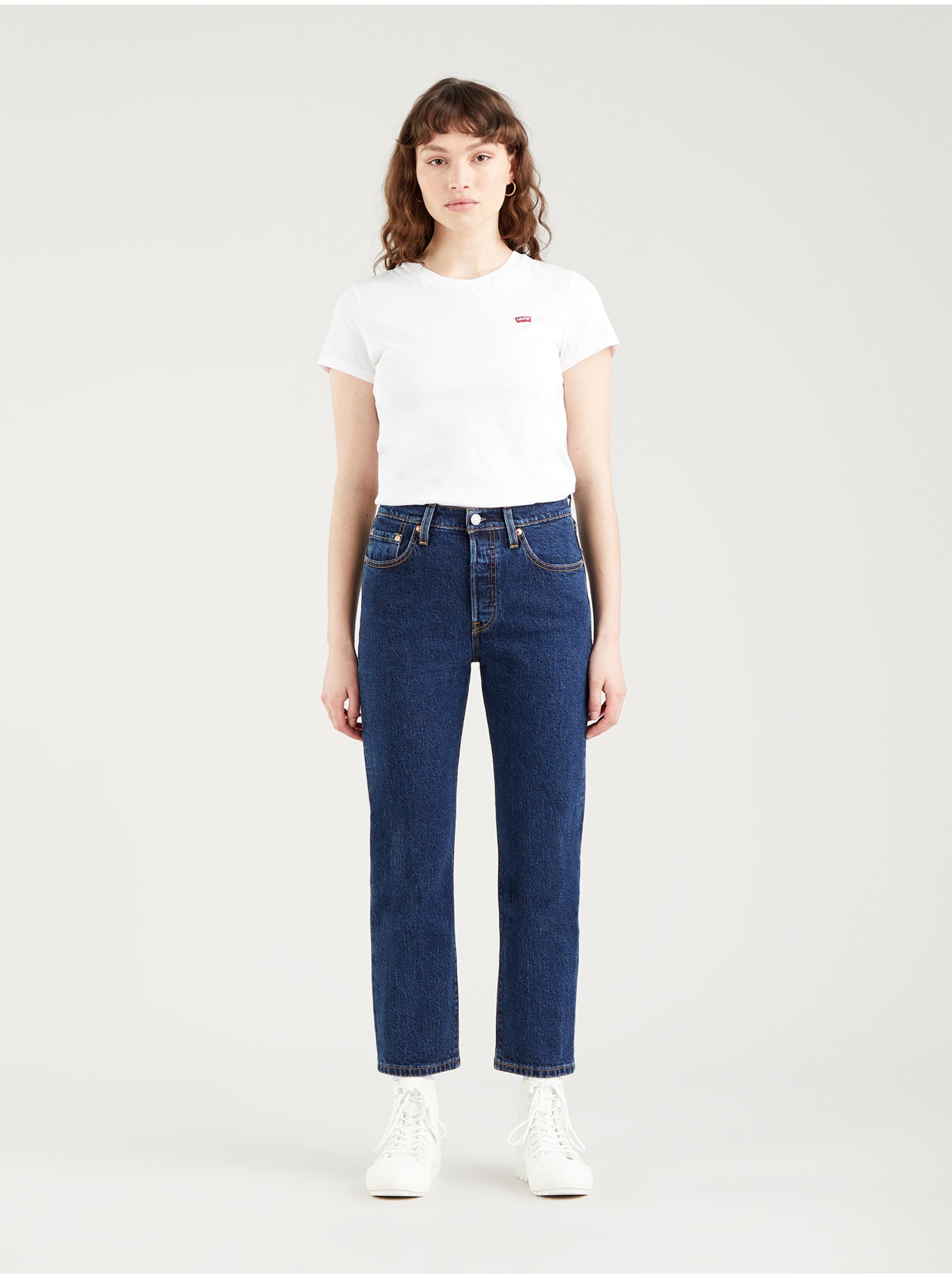 Levi's Tmavě modré dámské zkrácené straight fit džíny Levi's® 501 - Dámské