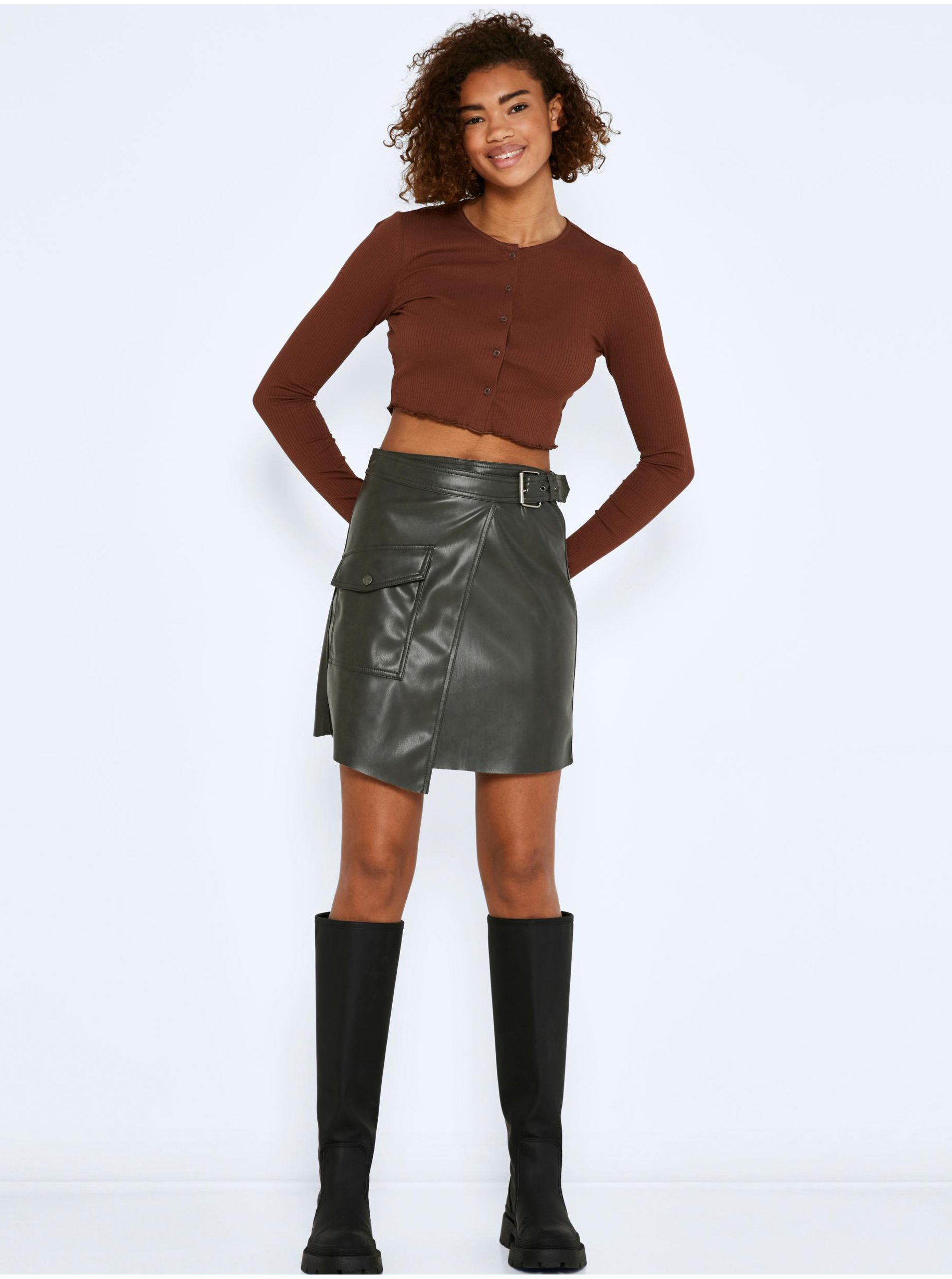 Khaki Leatherette Skirt Noisy May Elisa - Women