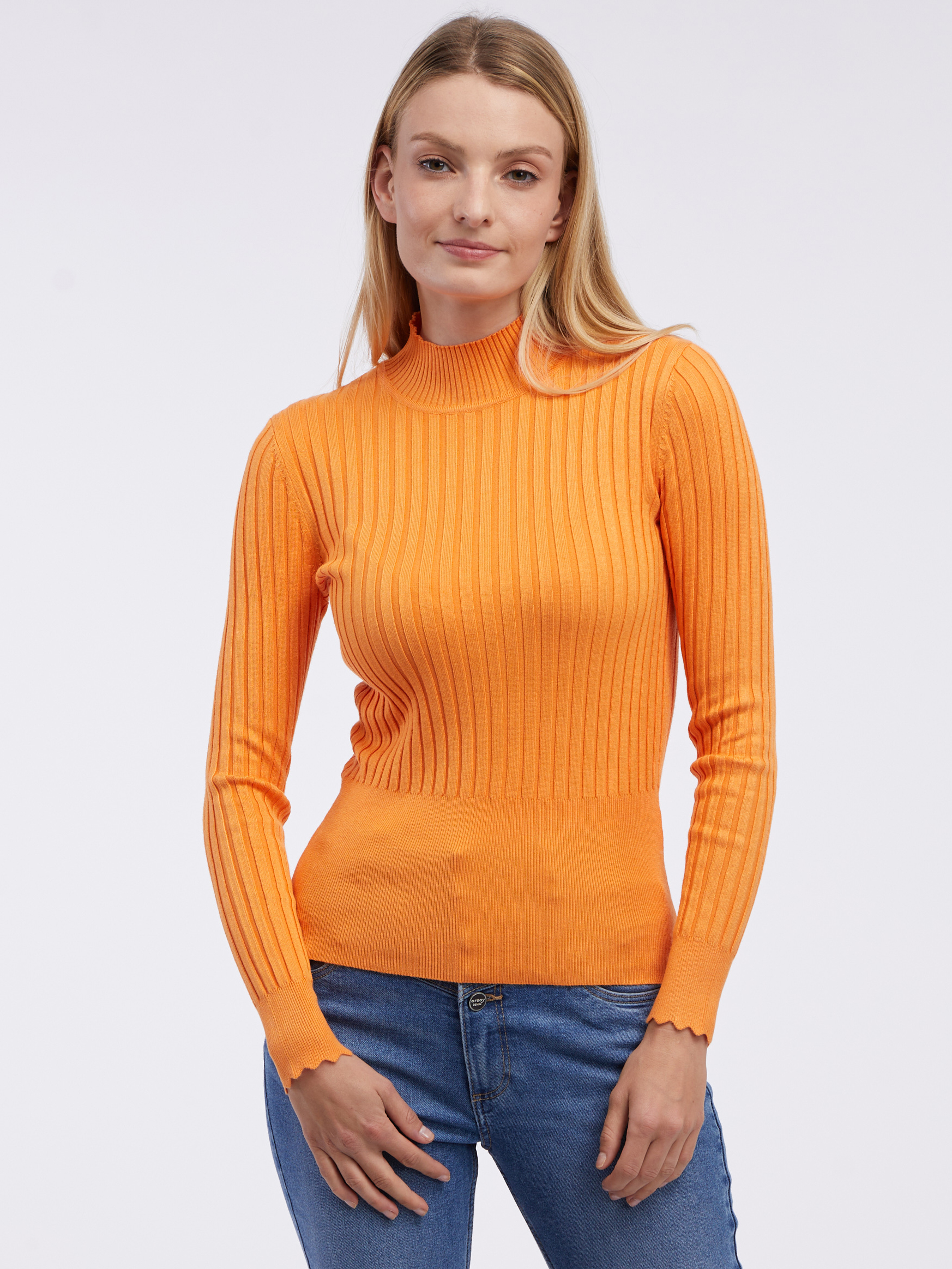 Sweter Damski Z Prążkowanej Dzianiny Orsay Orange - Kobieta