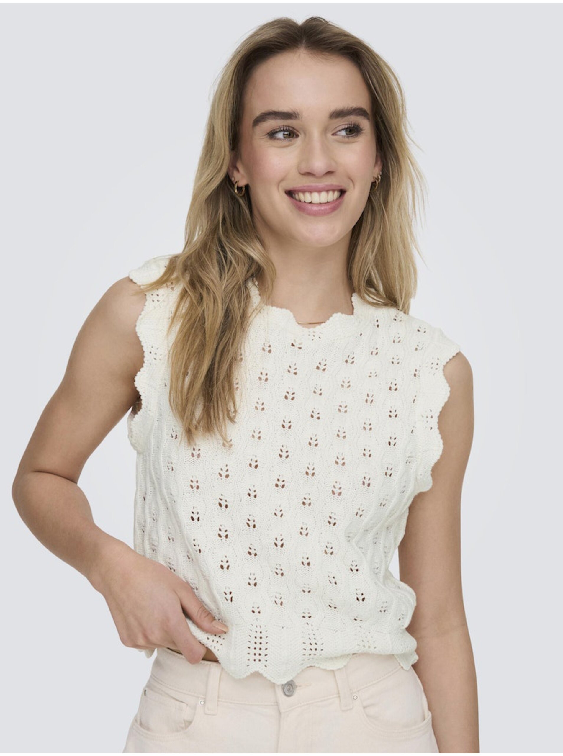 Women's cream perforated top ONLY Luna - Women's