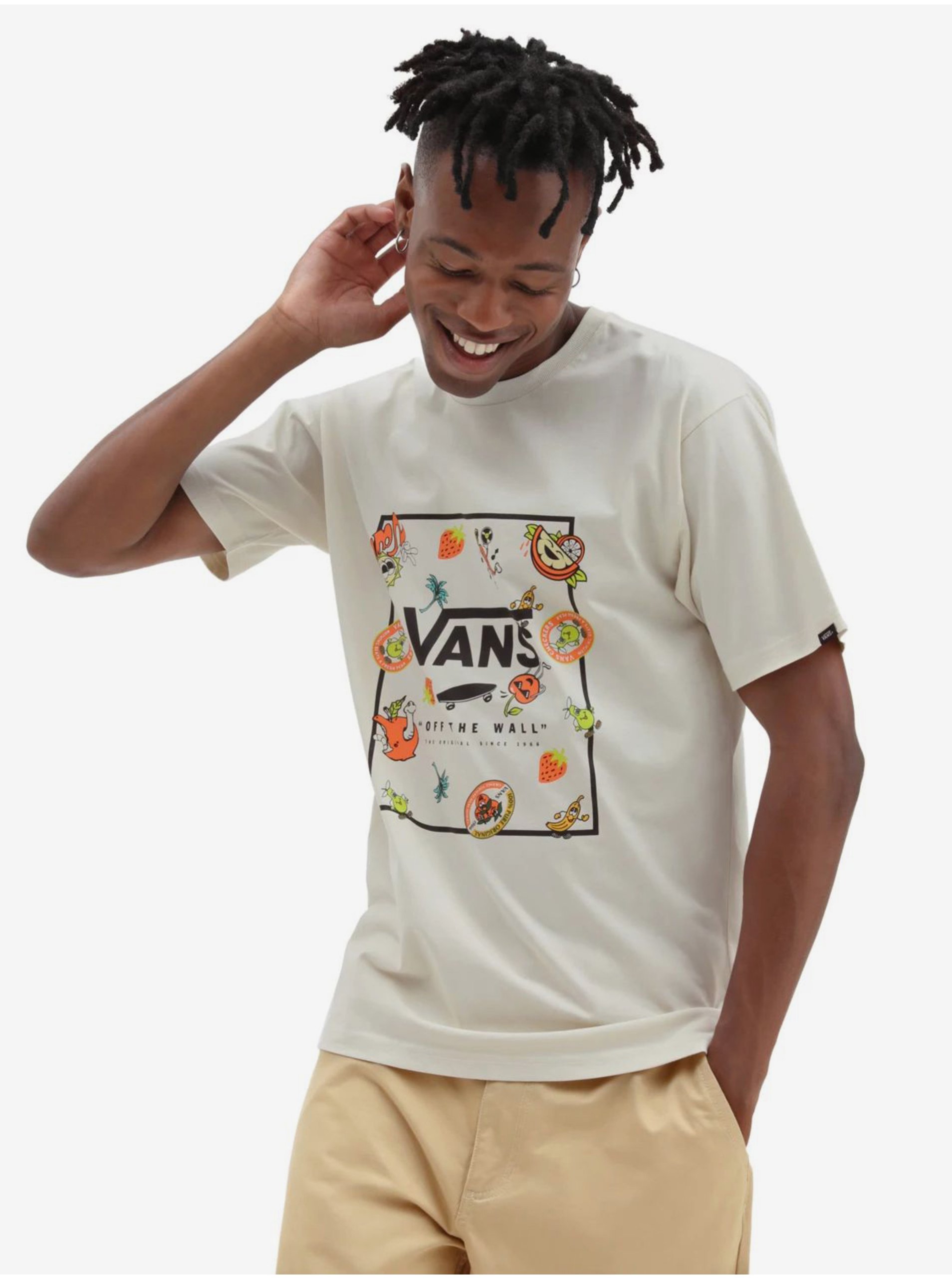 Levně Krémové pánské tričko s potiskem VANS Mn Classic Print Box - Pánské