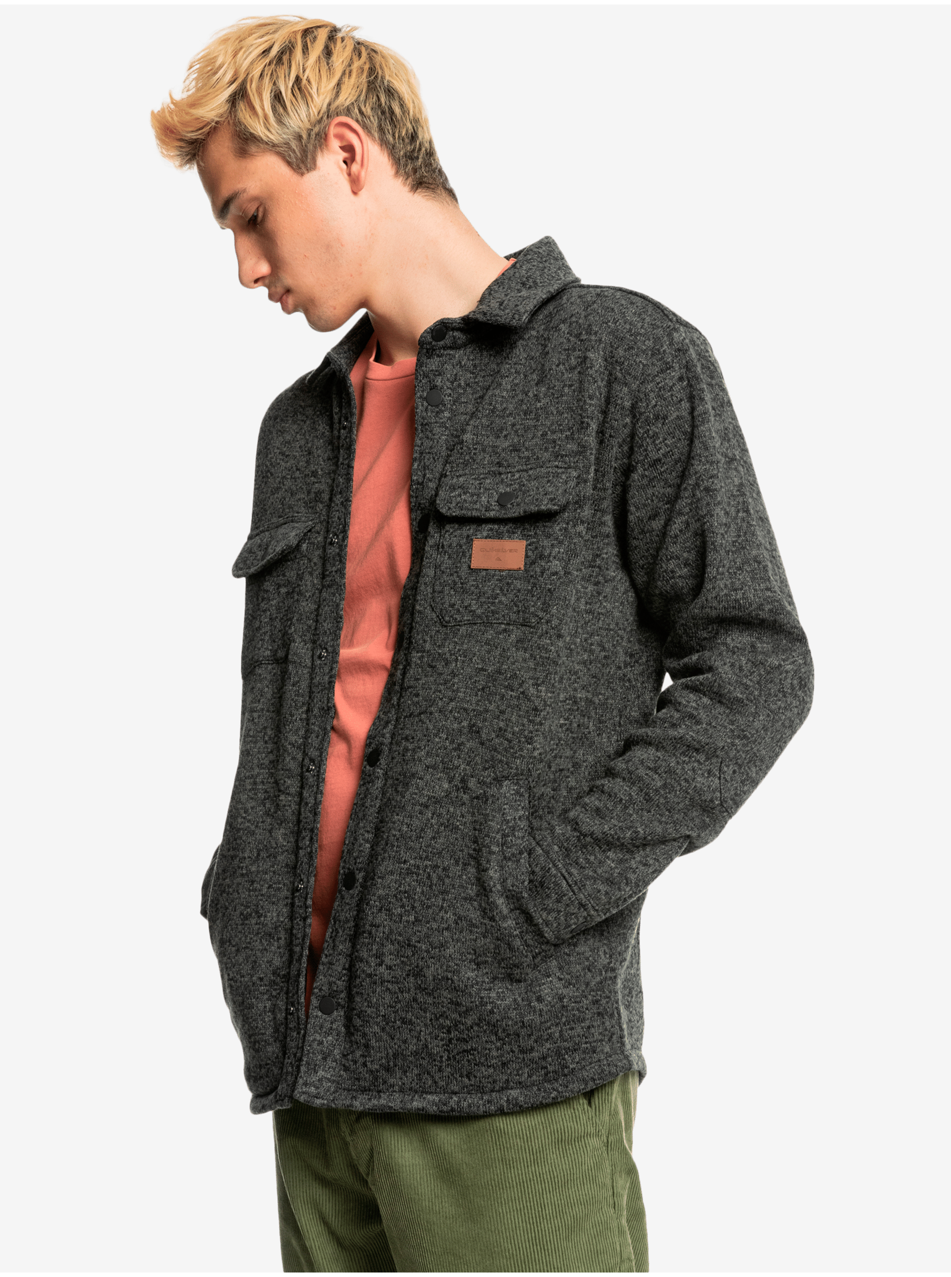 Dark Grey Men's Brindle Shirt with Quiksilver Keller Shirt Pockets - Men's