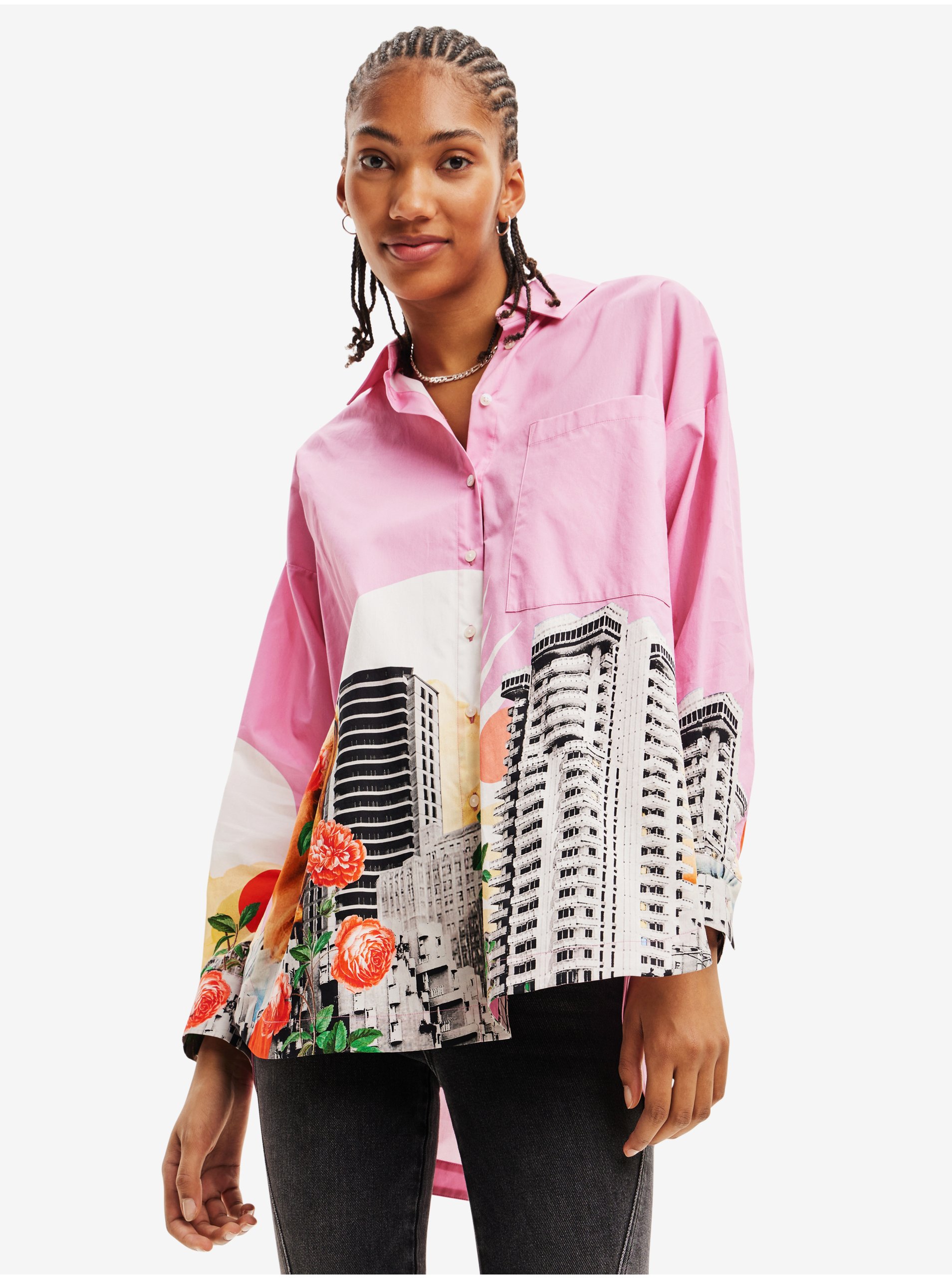 Levně Růžová dámská vzorovaná košile Desigual Bolonia - Dámské