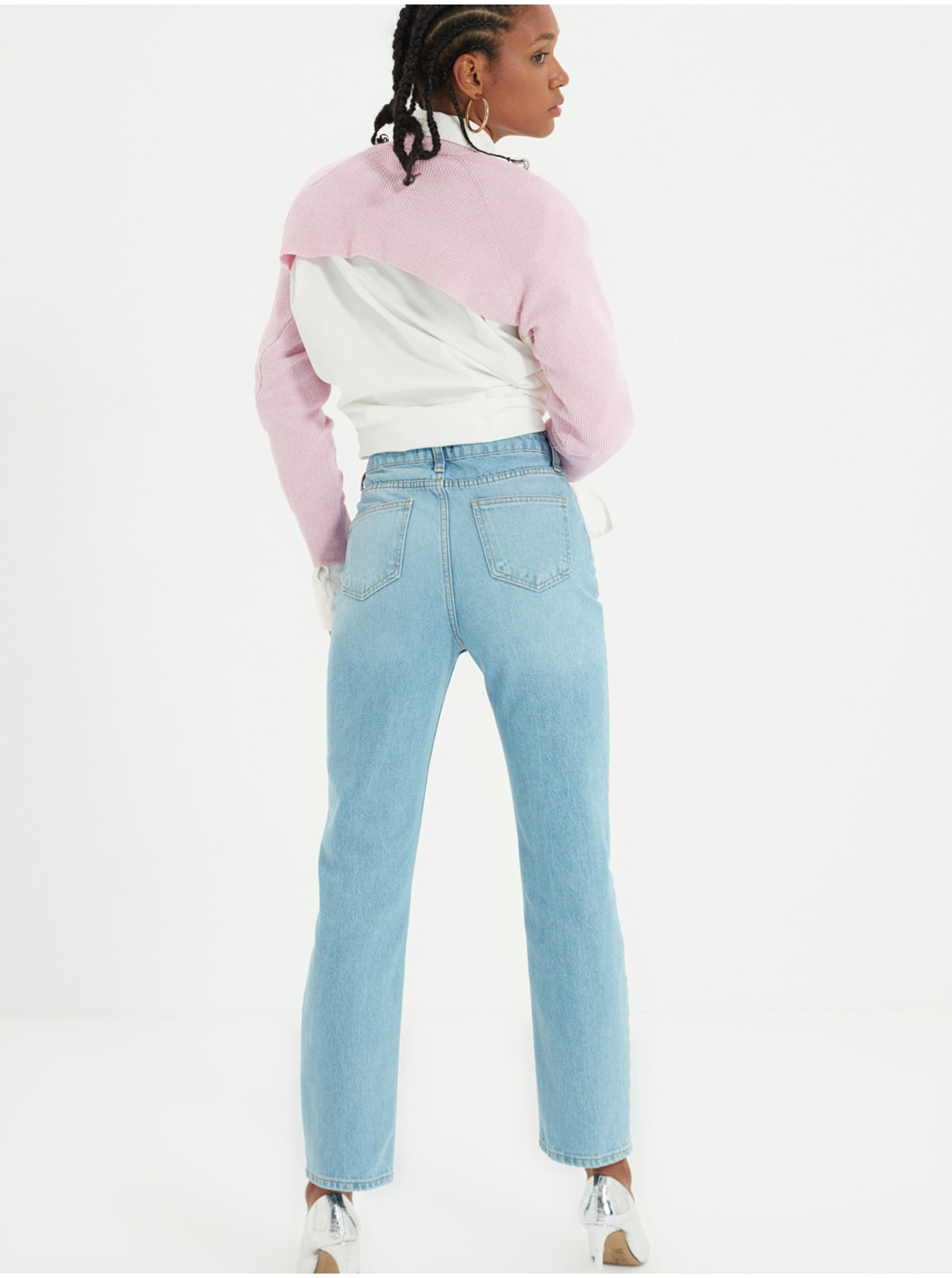 Light blue mom fit jeans with a ripped effect Trendyol - Women's