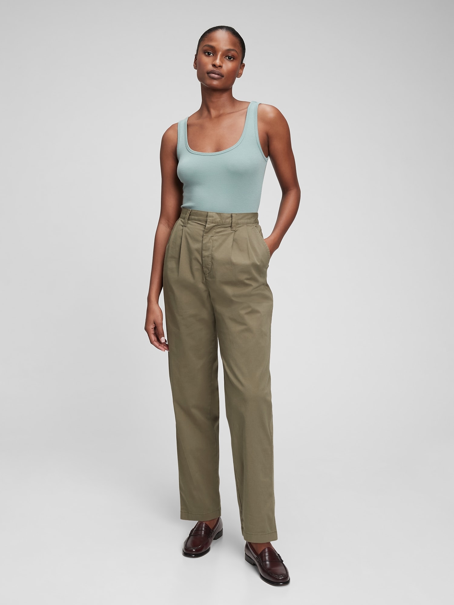 GAP Kalhoty khaki high rise Washwell - Dámské