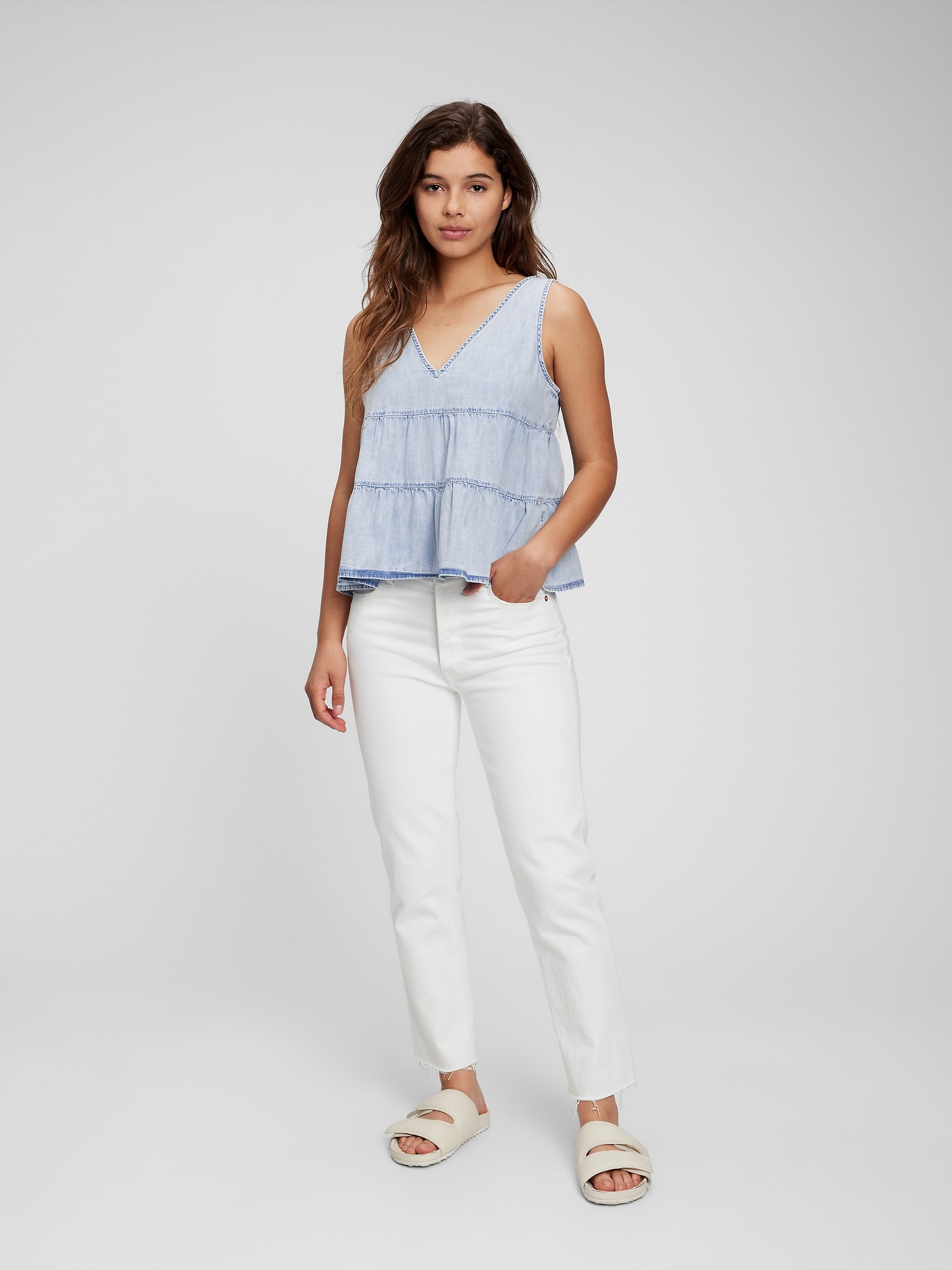 GAP Denim Organic Top With Ruffles - Women