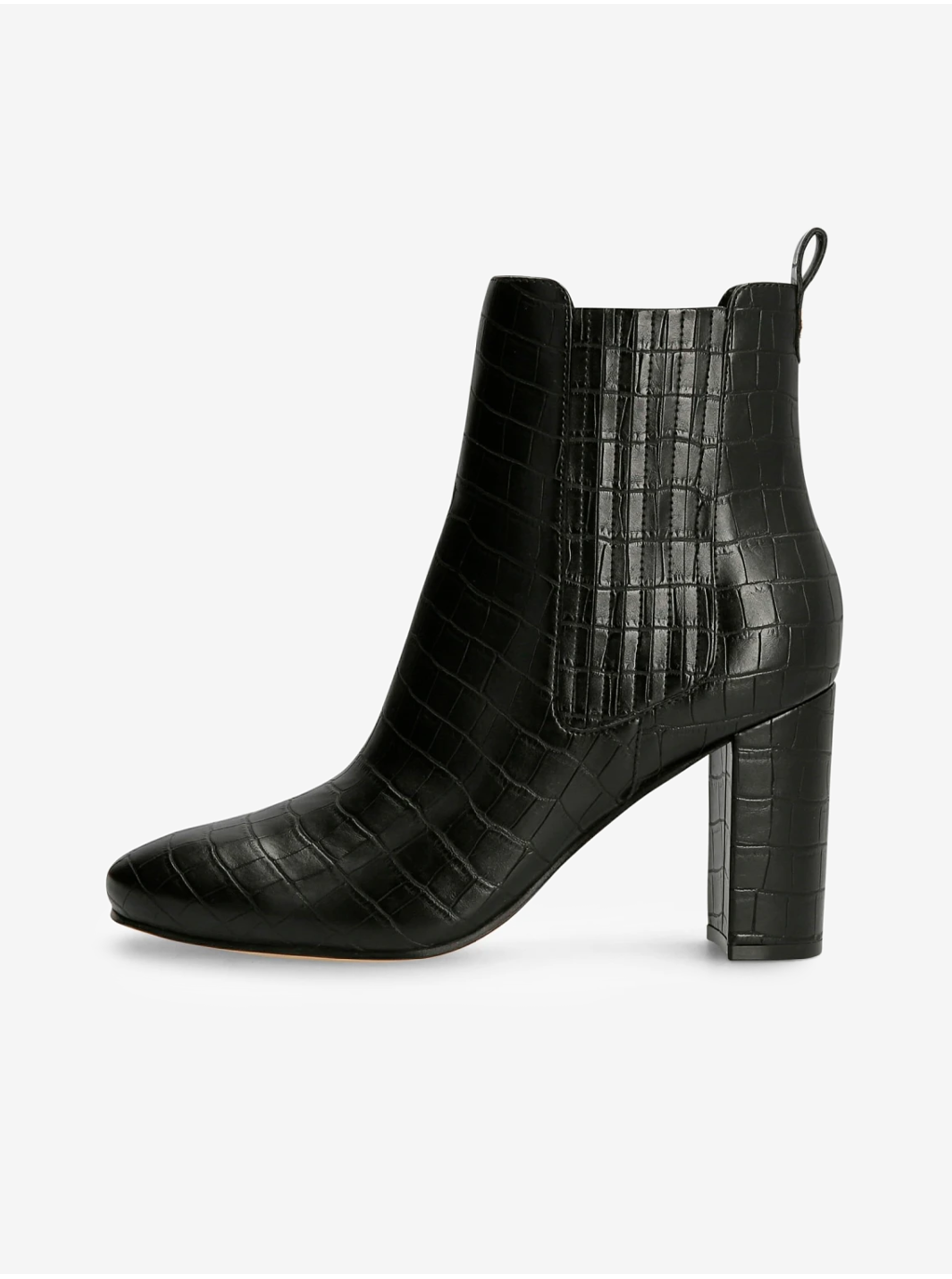Levně Černé dámské vzorované kotníkové boty na podpatku Guess - Dámské