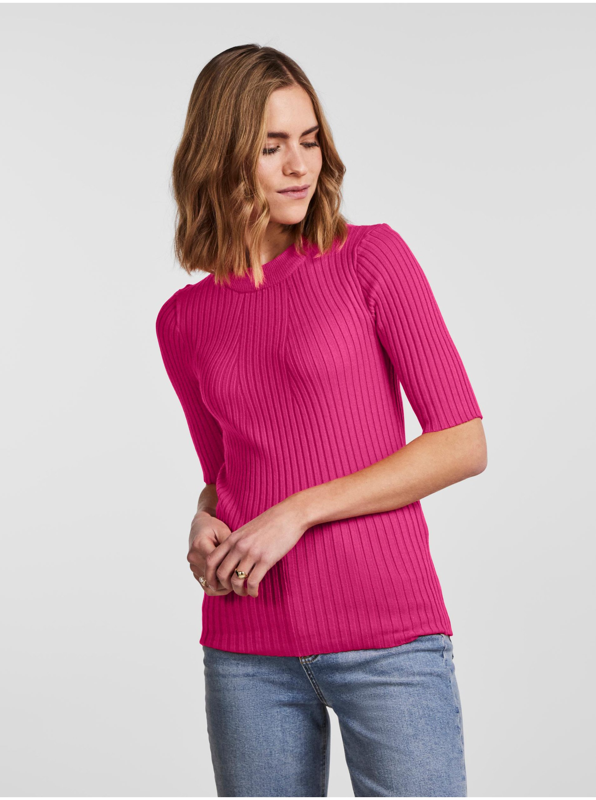 Women's Deep Pink Ribbed Light Sweater Pieces Crista - Women