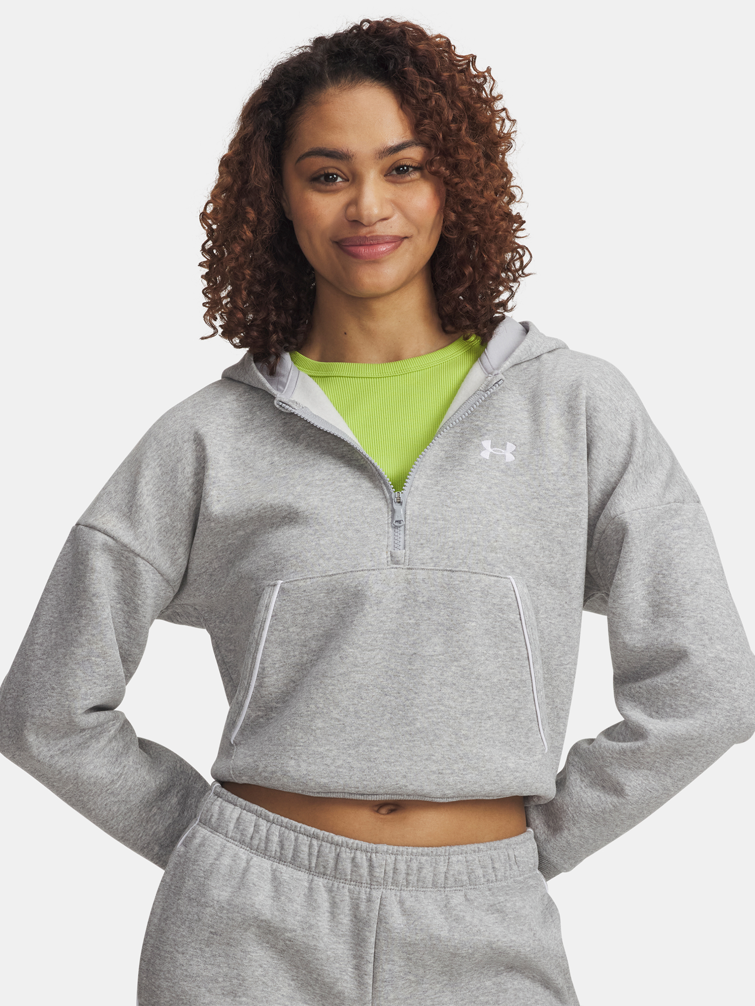 Under Armour Rival Flc Piped HZ Hoodie-GRY - Women's Sweatshirt