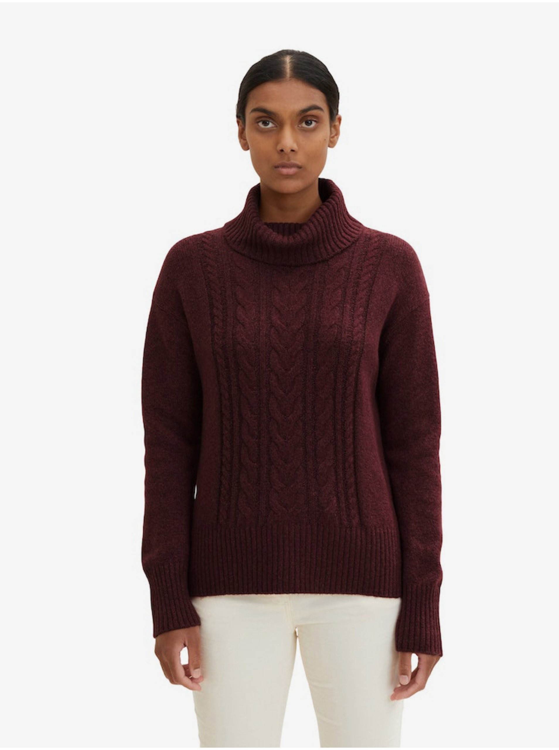 Burgundy Ladies Turtleneck with Pigtails Tom Tailor - Women