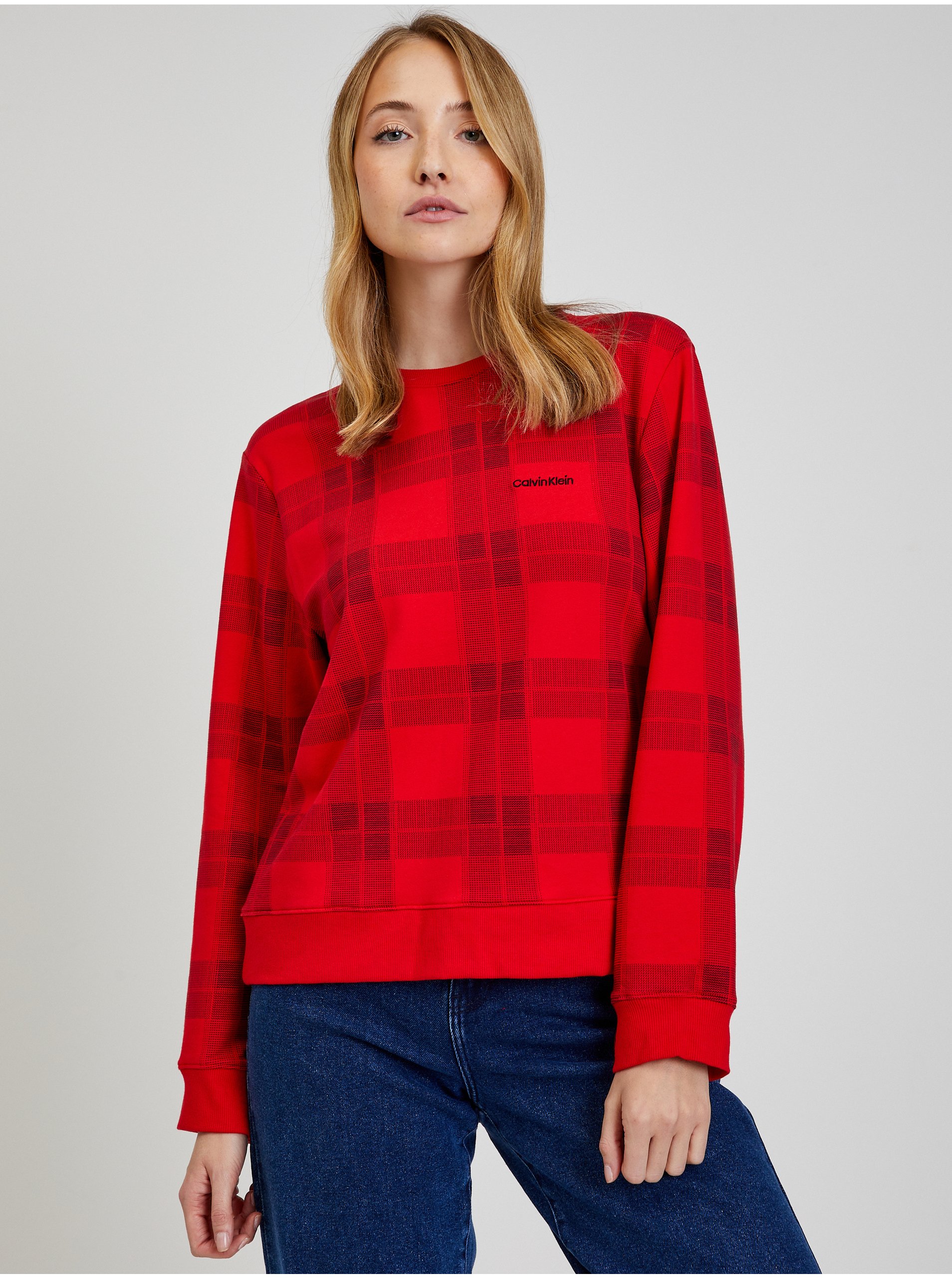 Red Checkered Sweatshirt Calvin Klein Jeans Holiday - Ladies