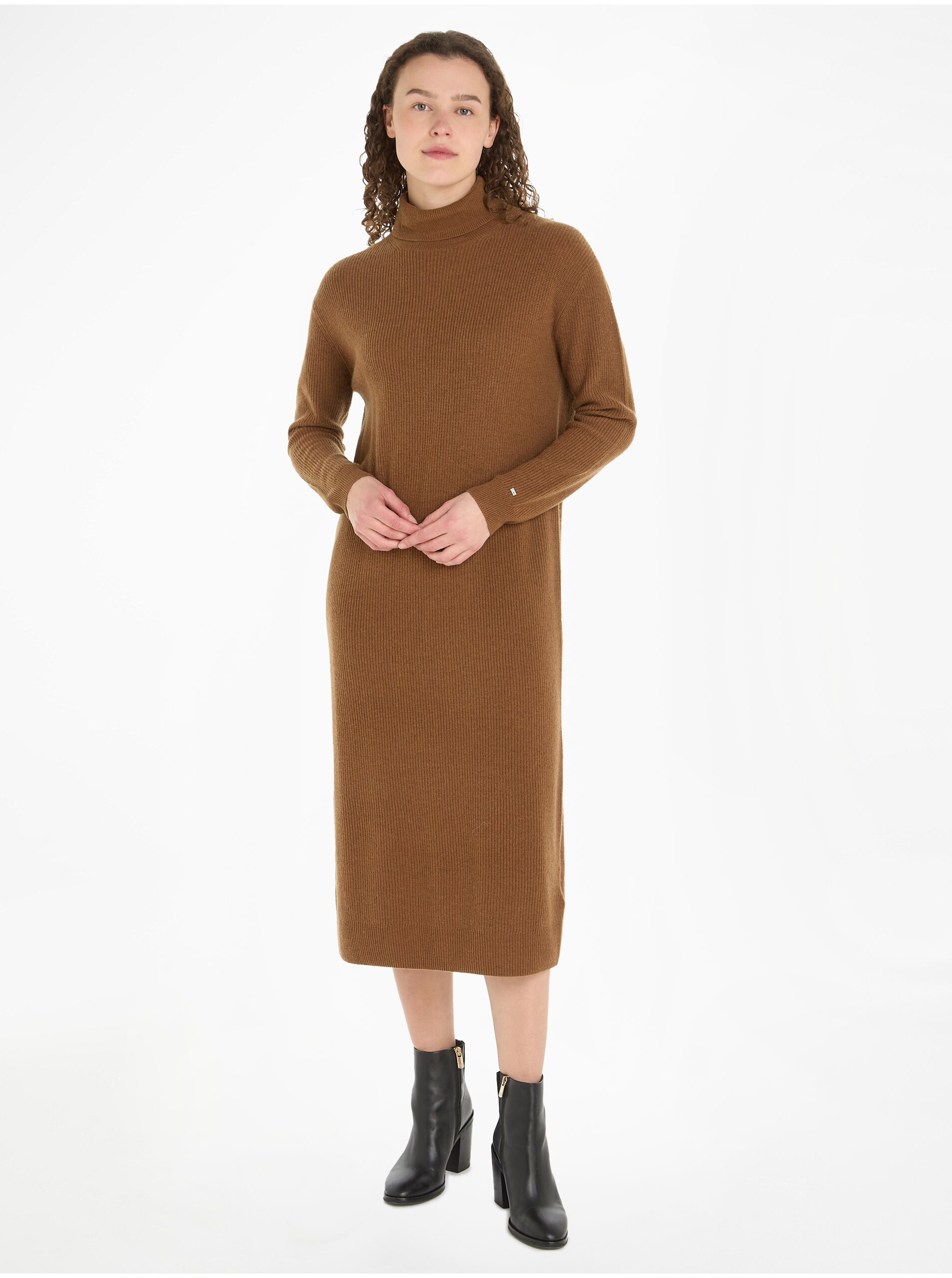 Women's brown wool midi dress with cashmere Tommy Hilfiger - Women
