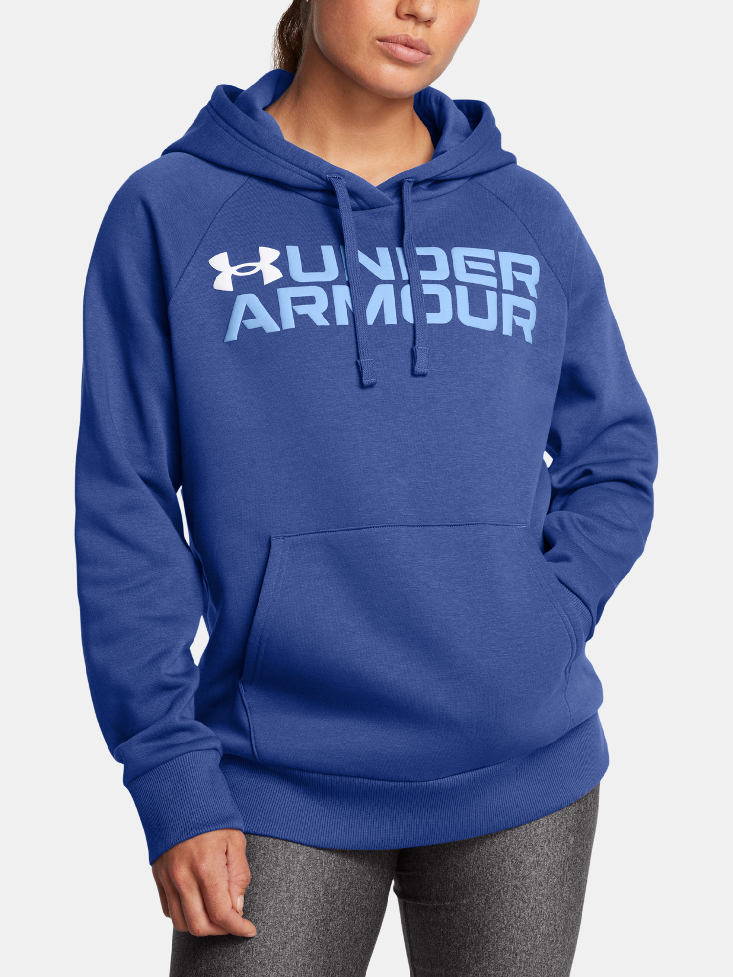 Women's Sweatshirt Under Armour Rival Fleece Wordmark Hoodie-BLU - Women's