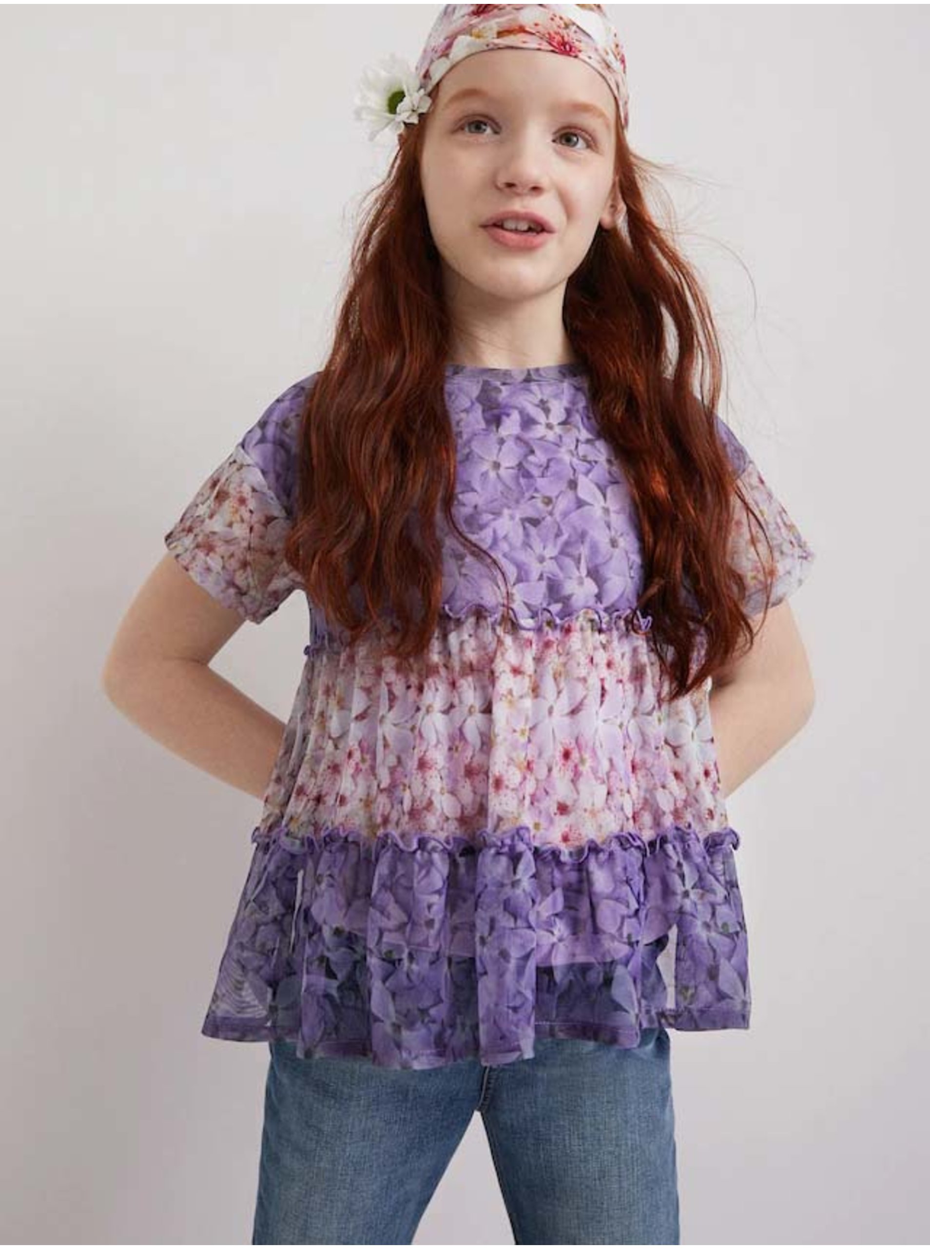 Light purple girly floral T-shirt Desigual Helm - Girls