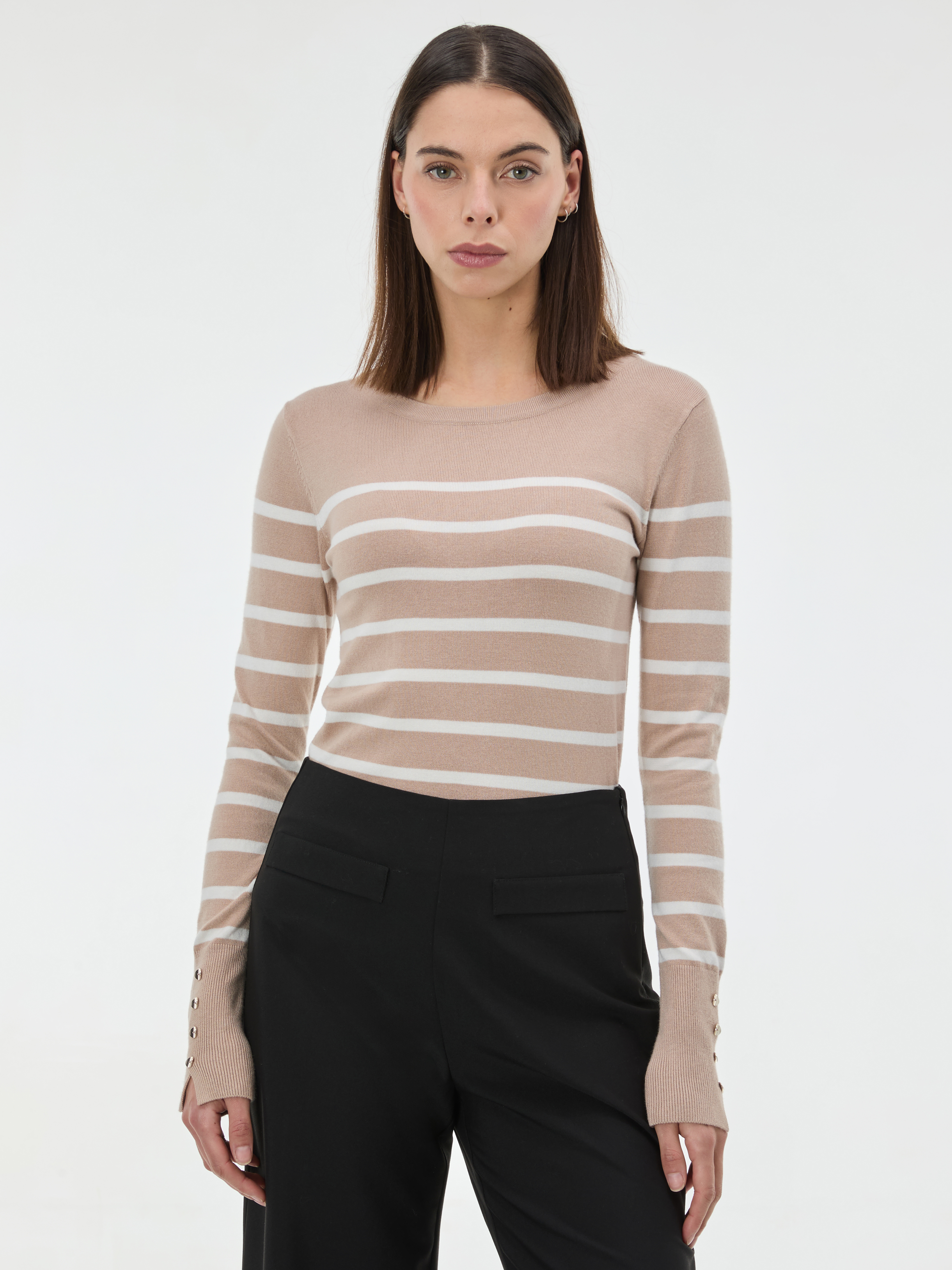 Бежов дамски раиран пуловер ORSAY