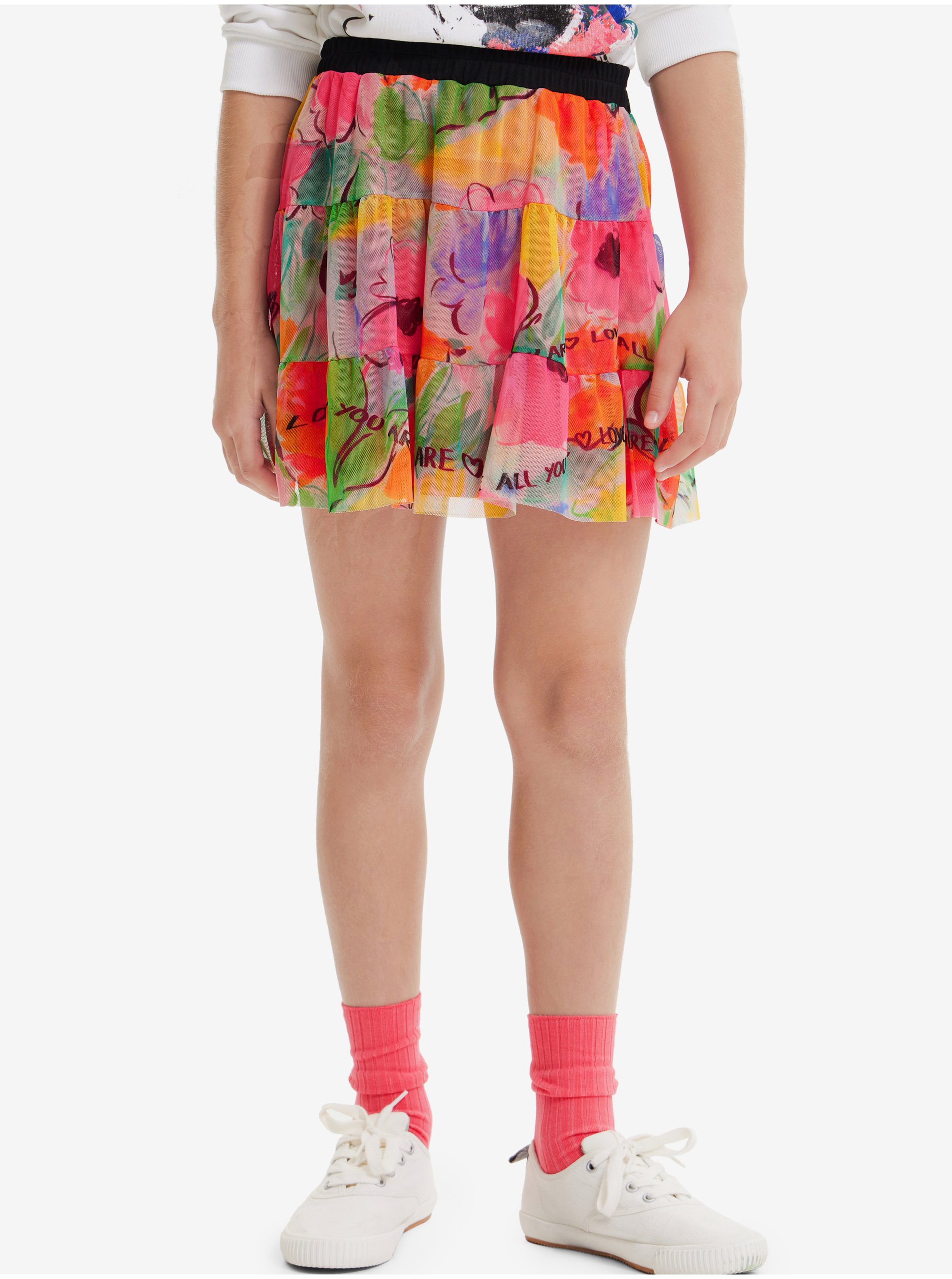 Pink Girly Flowered Skirt Desigual Flowers - Girls