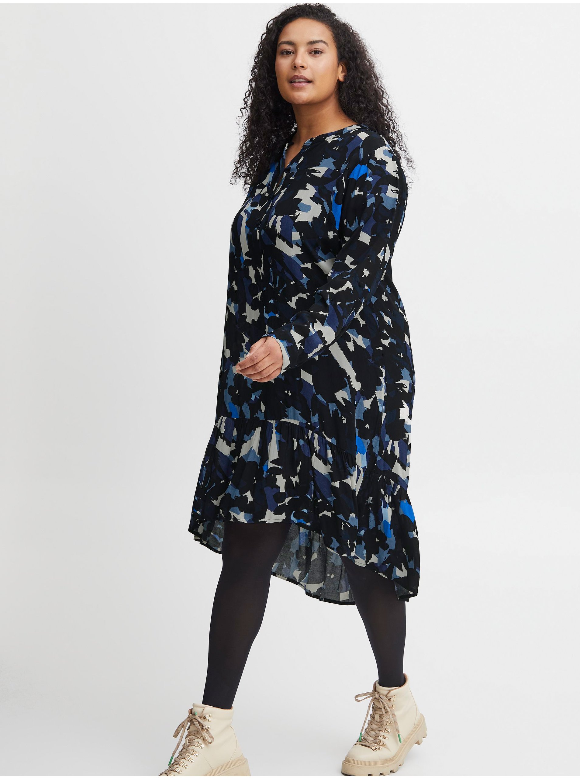 Levně Černo-modré dámské vzorované šaty Fransa - Dámské