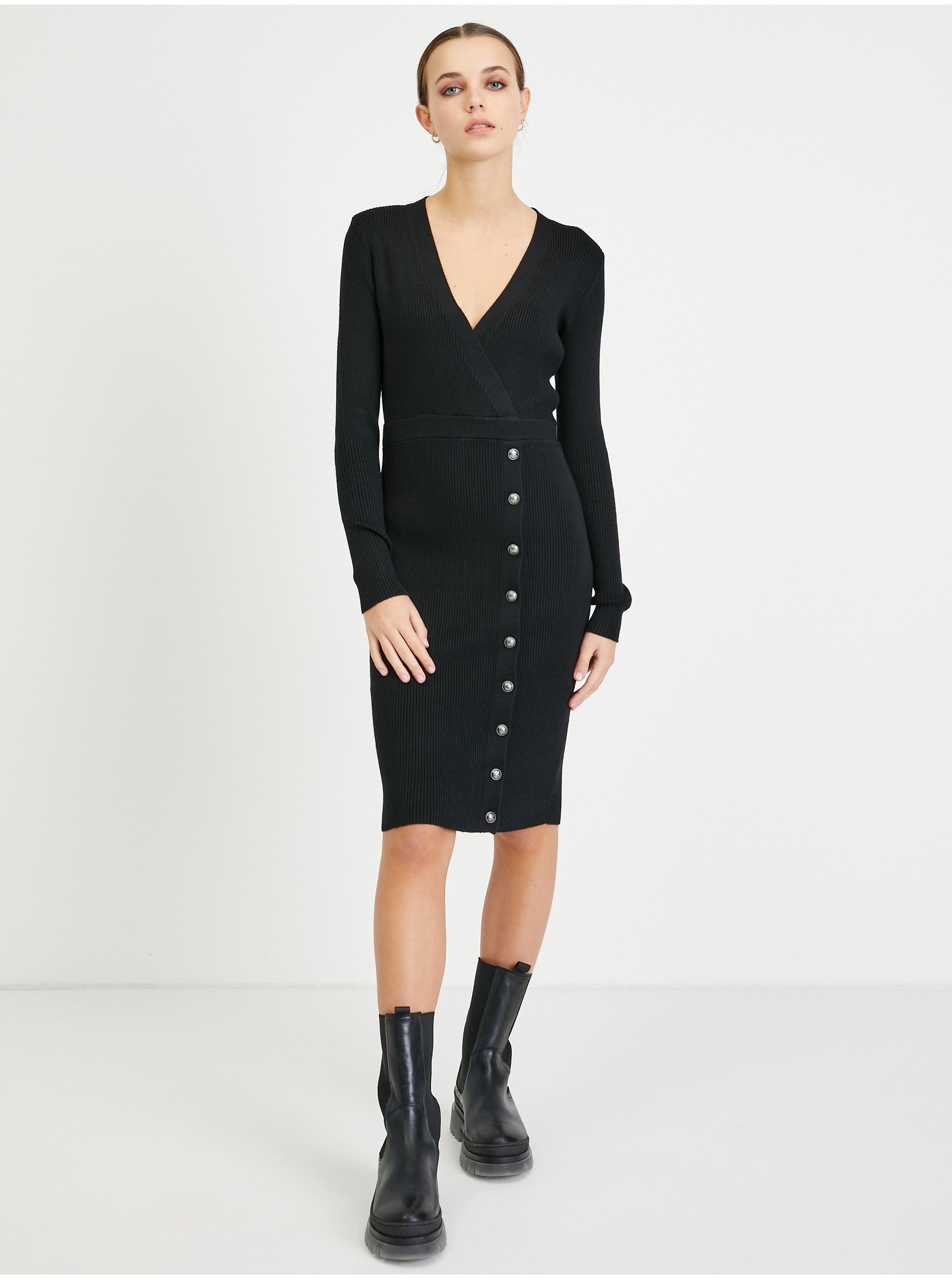 Čierne puzdrové svetrové šaty Guess Alexandra - Ženy