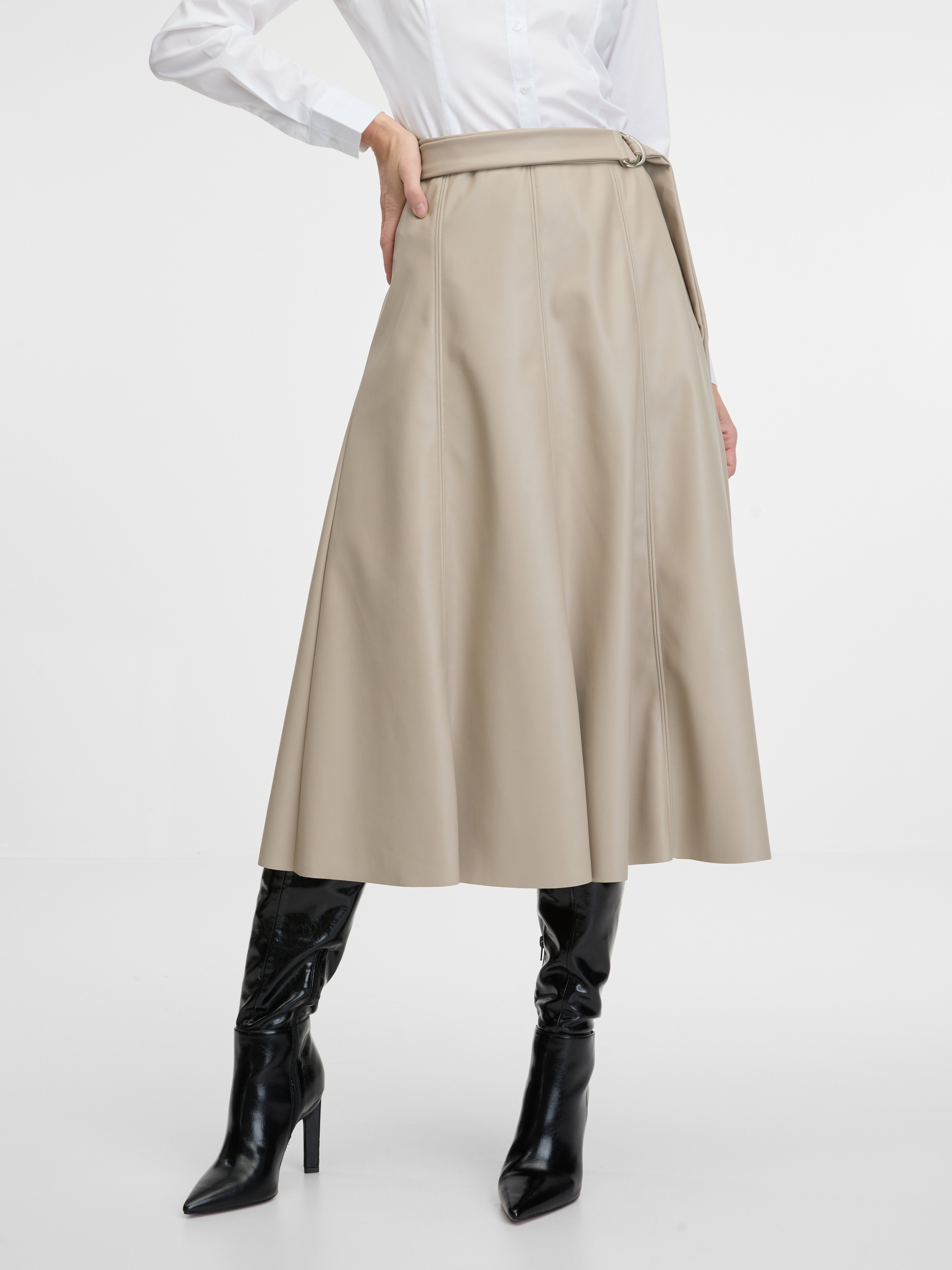 Beige women's faux leather midi skirt ORSAY - Women's