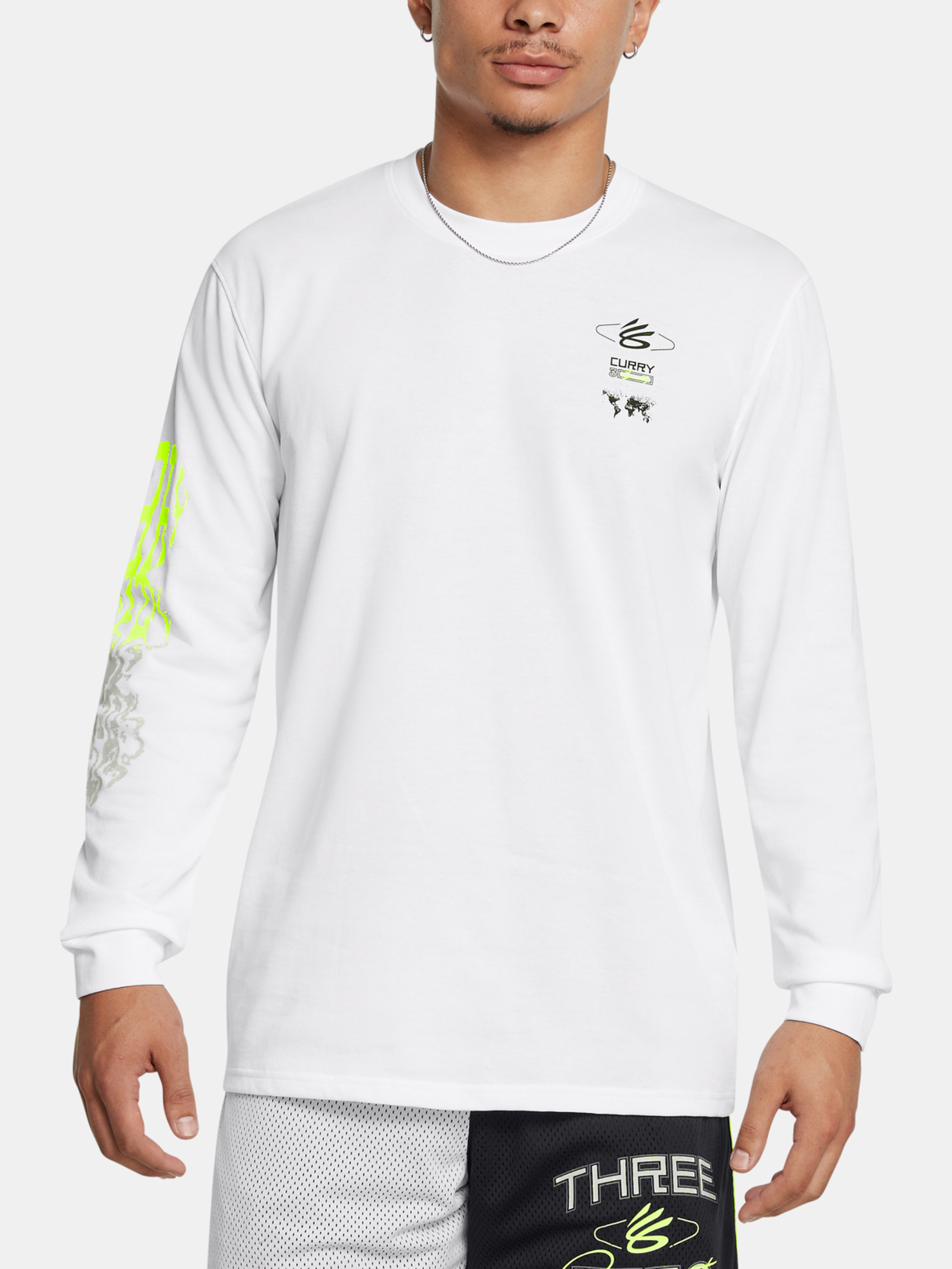 Pánské Tričko Under Armour Curry HW Verbiage LS Tee-WHT - Pánské