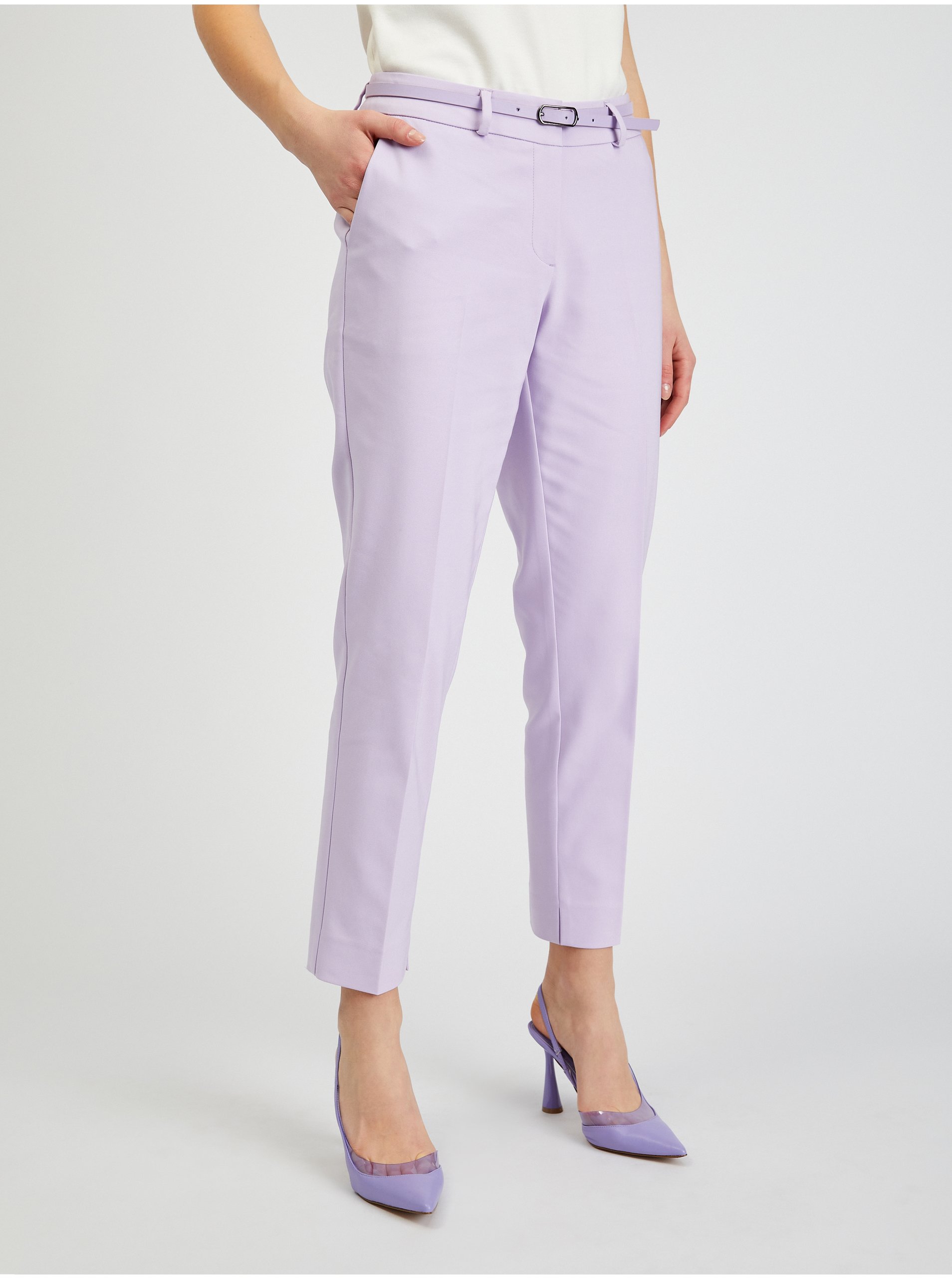 Levně Orsay Světle fialové dámské zkrácené kalhoty s páskem - Dámské