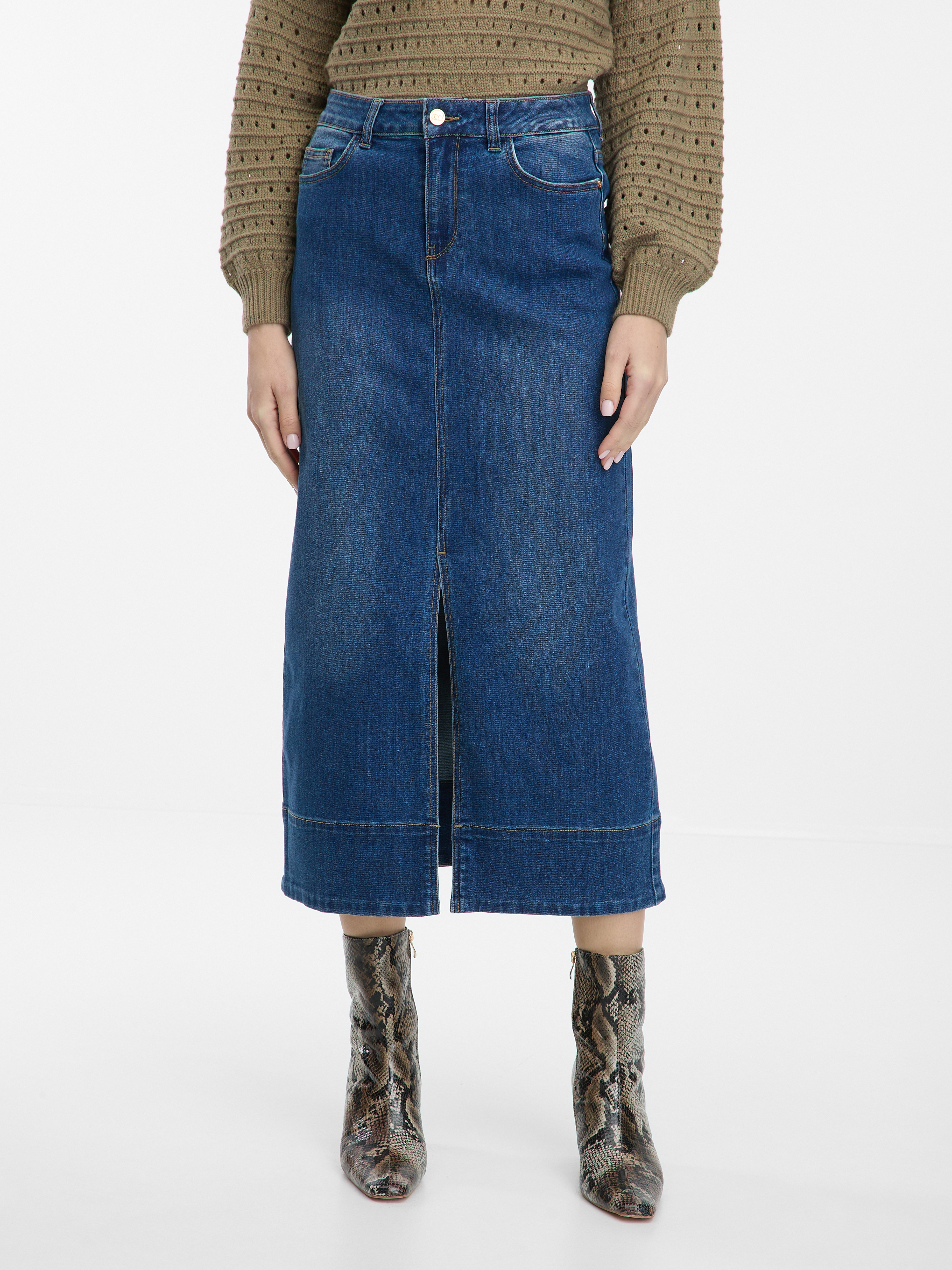 Dark blue women&#039;s denim maxi skirt ORSAY - Women&#039;s