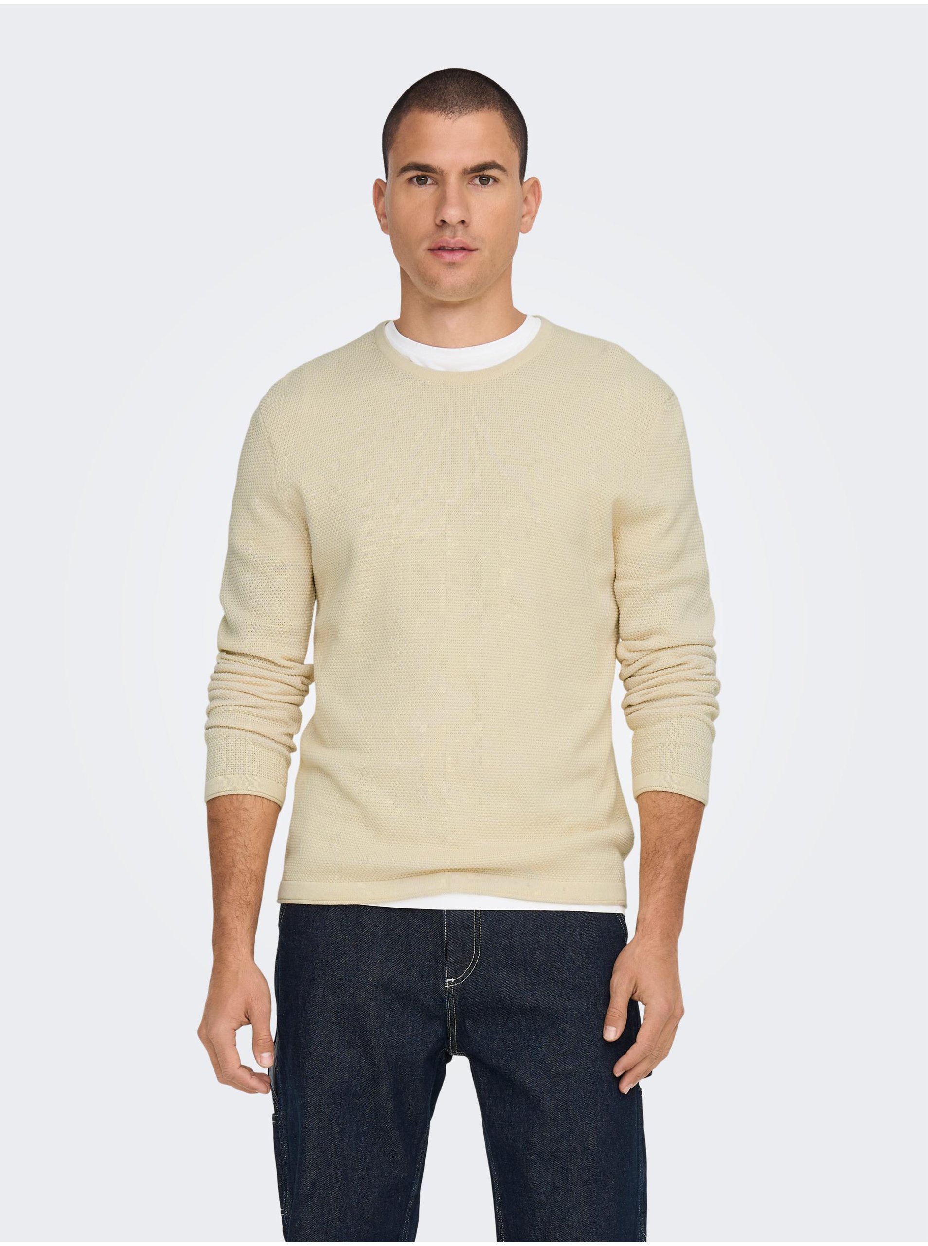 Cream Men's Basic Sweater ONLY & SONS Panter - Men