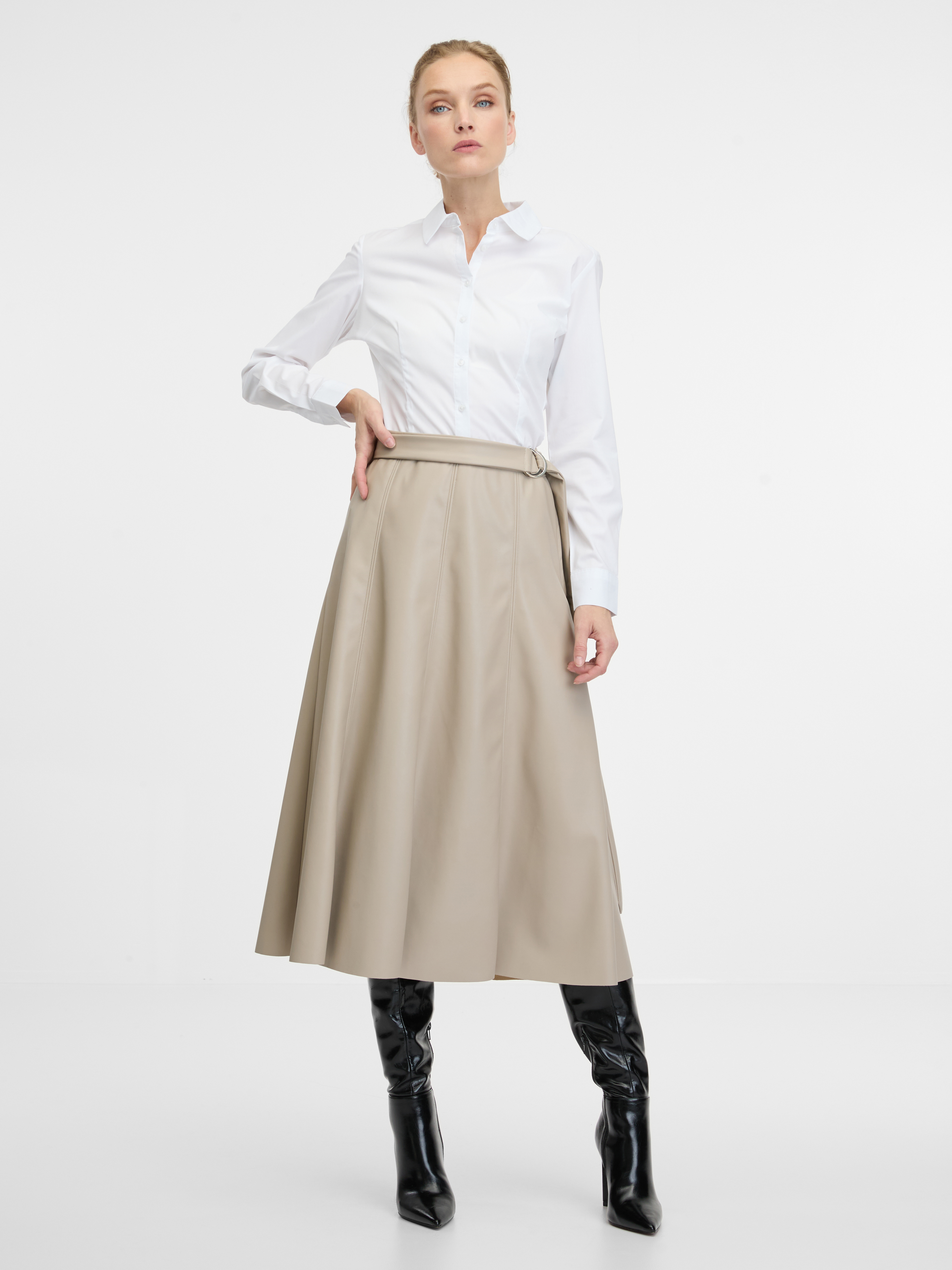 Beige women&#039;s faux leather midi skirt ORSAY - Women&#039;s