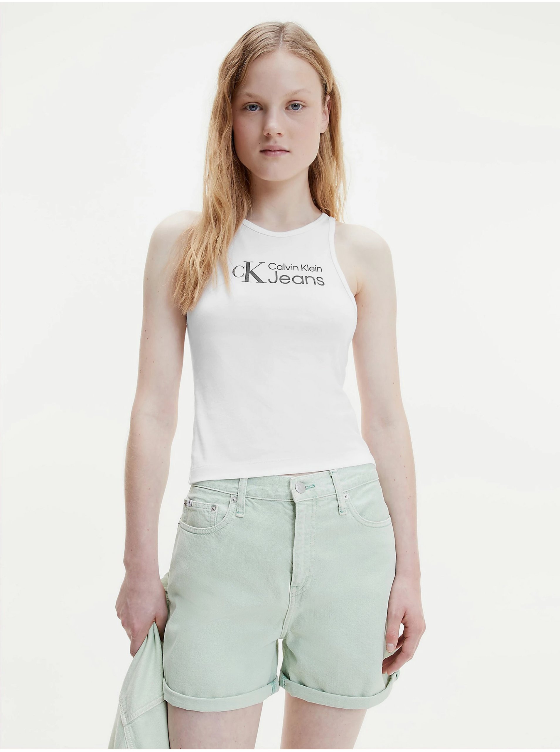 Levně Bílé dámské tílko Calvin Klein Jeans - Dámské