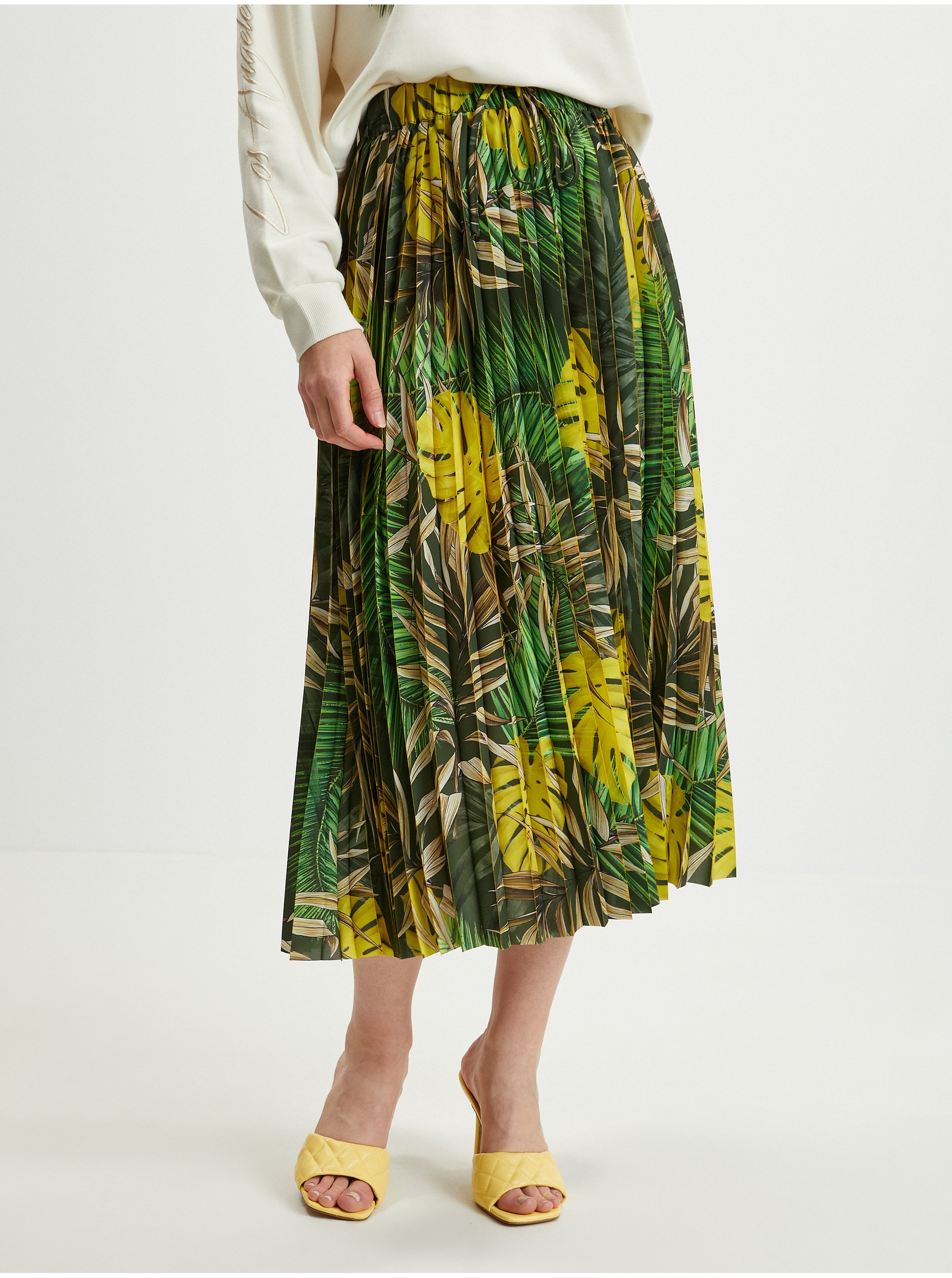 Levně Zelená dámská vzorovaná plisovaná midi sukně Guess Abel - Dámské