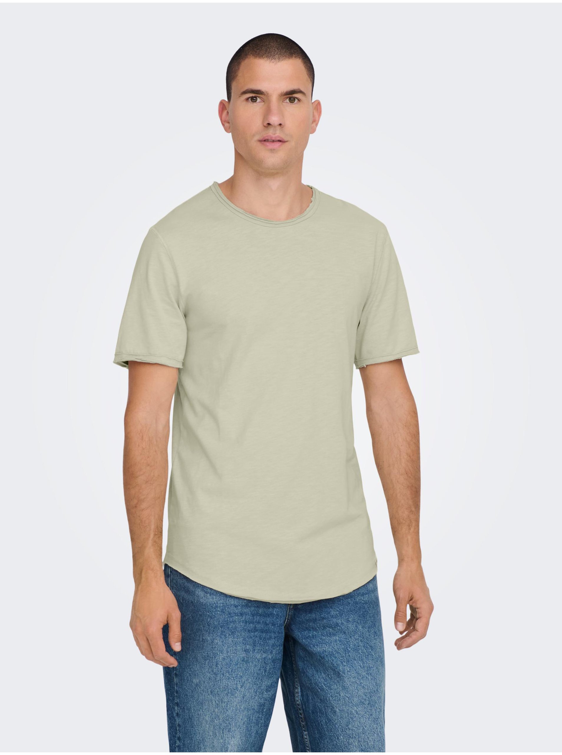Světle šedé žíhané pánské basic tričko ONLY & SONS Benne - Pánské