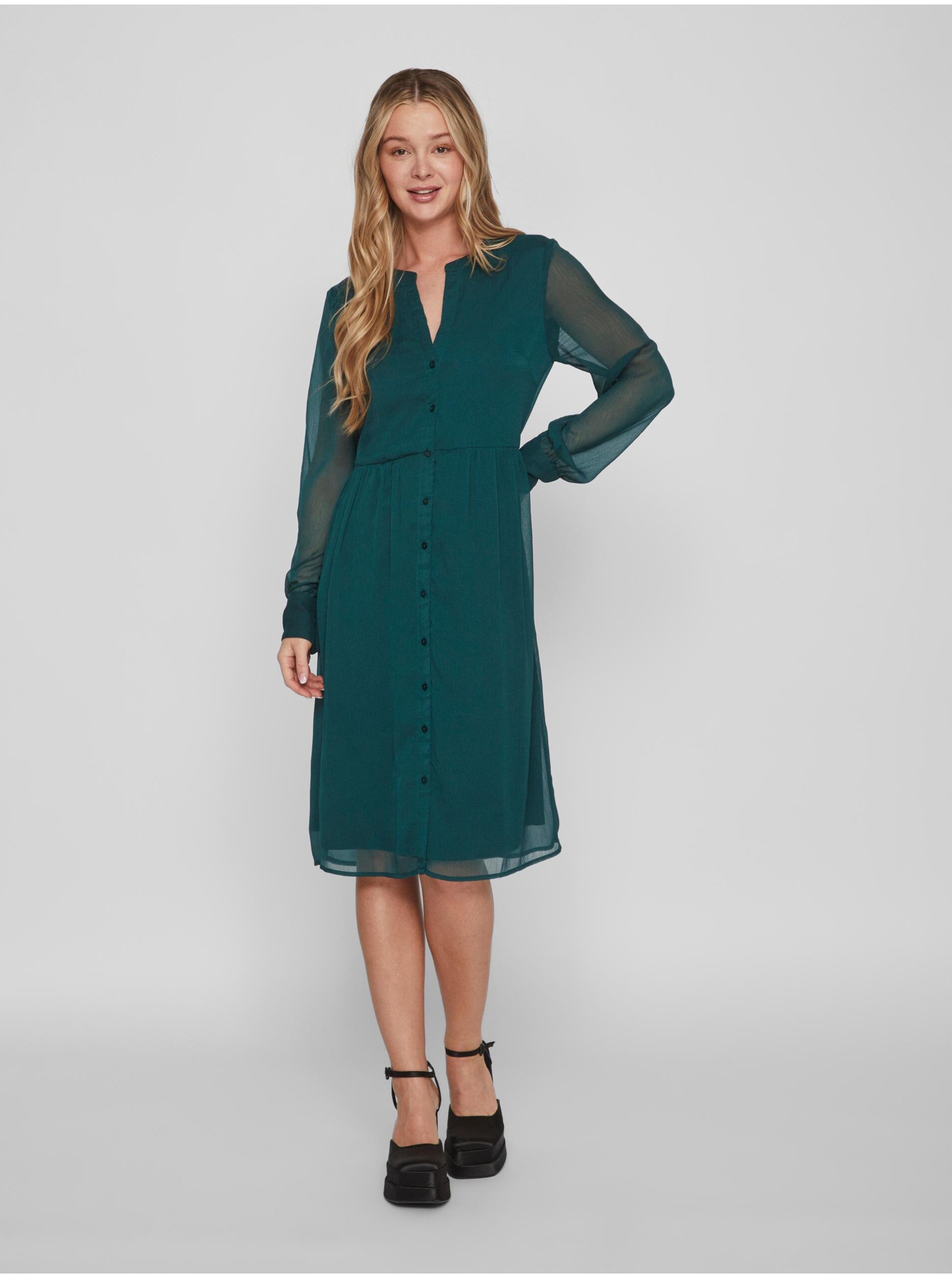 Green Ladies Shirt Dress VILA Falia - Ladies