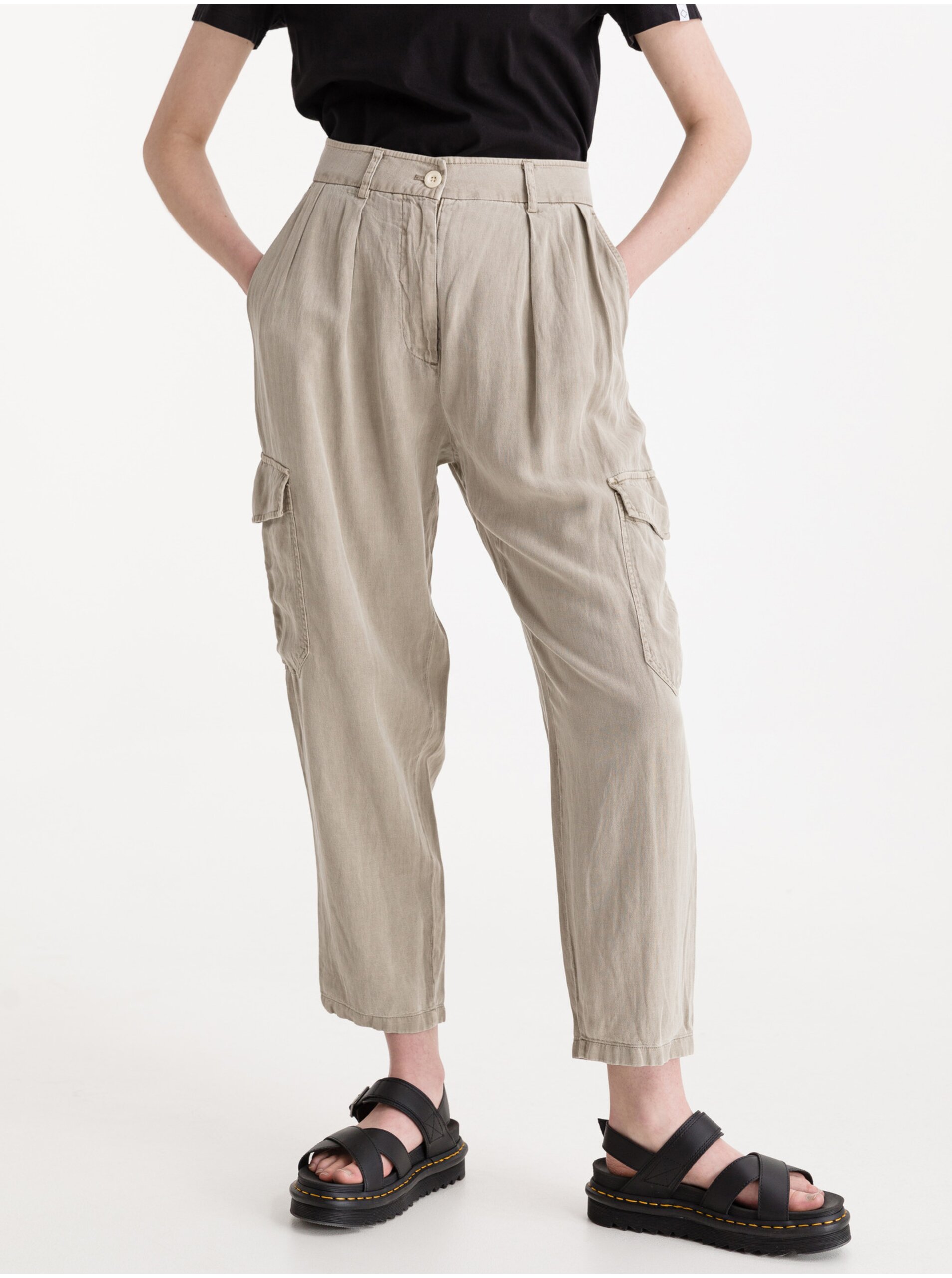 Beige Women's Trousers With Linen Replay - Women