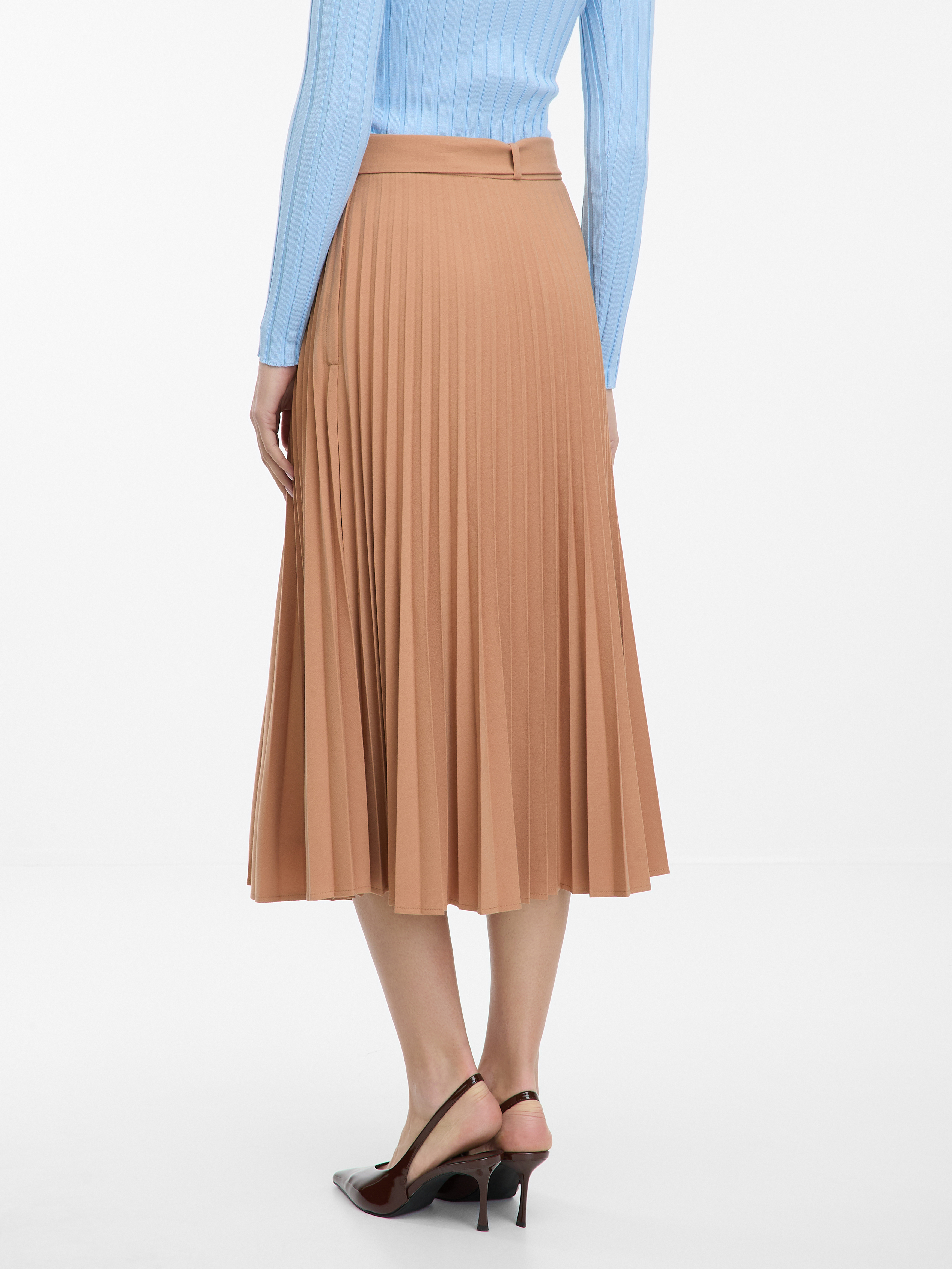 Fustă midi plisată maro deschis