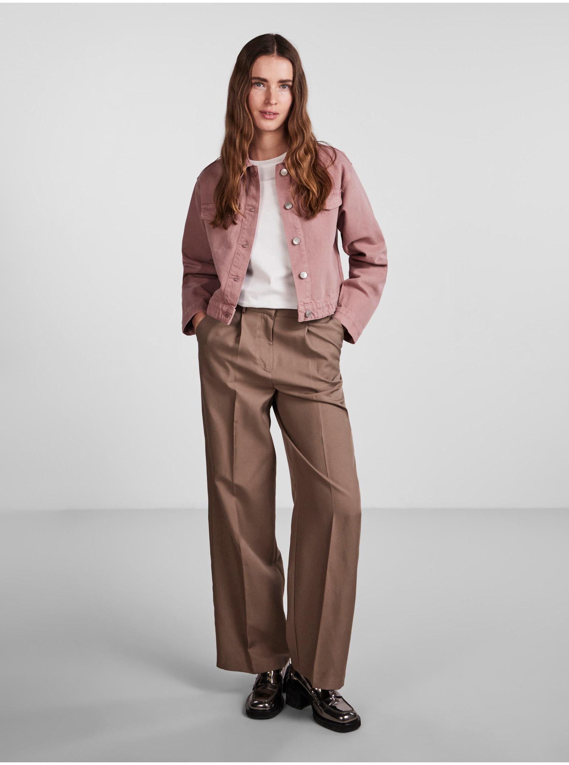 Jachete din denim pentru femei Pieces - roz prafuit