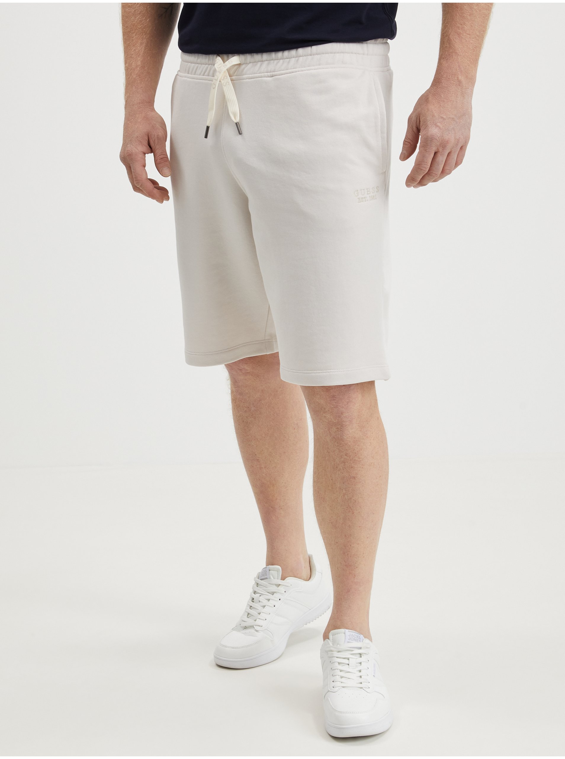 White Mens Sweatpants Shorts Guess Clovis - Men